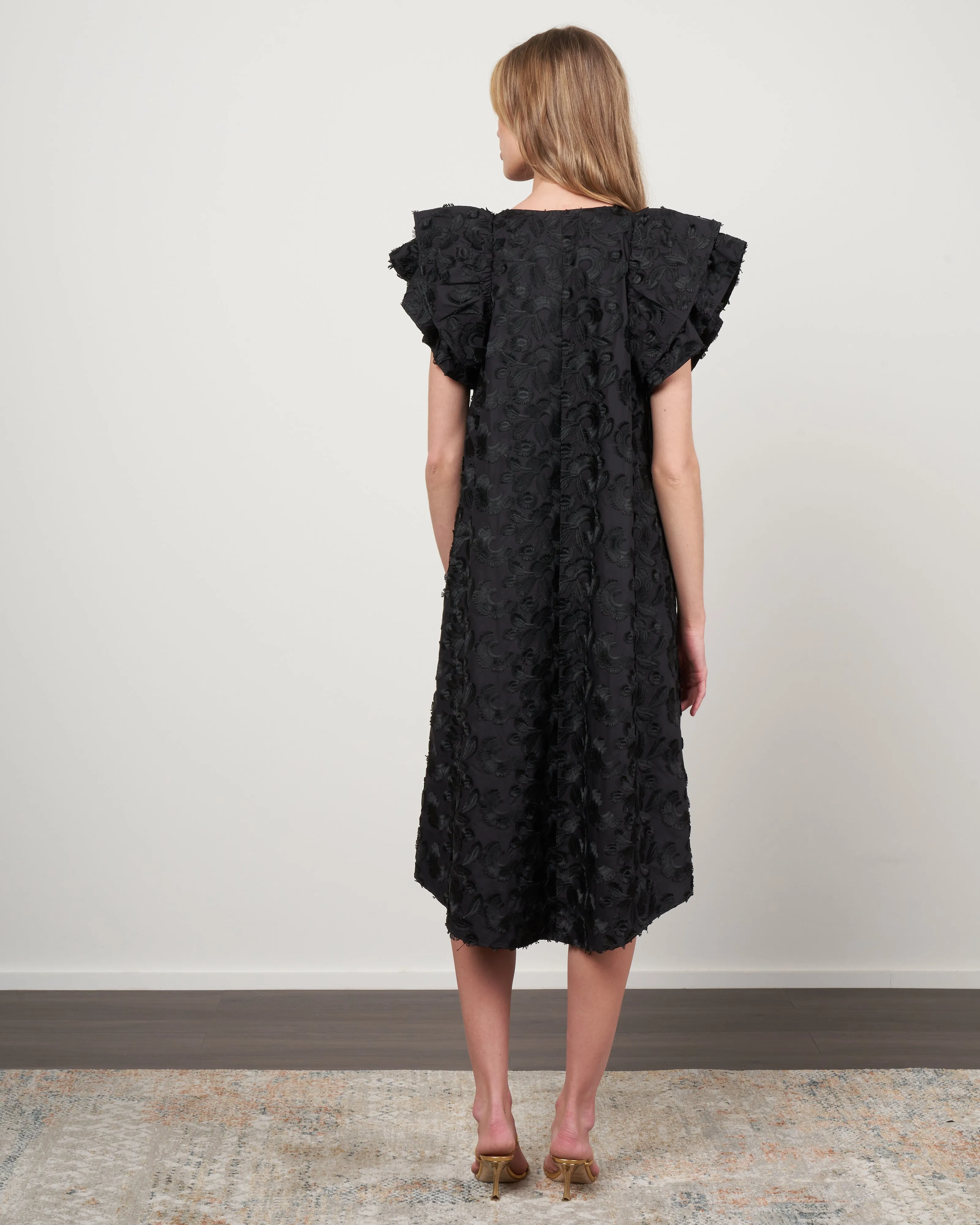 cotton flocked floral dress - 600 black