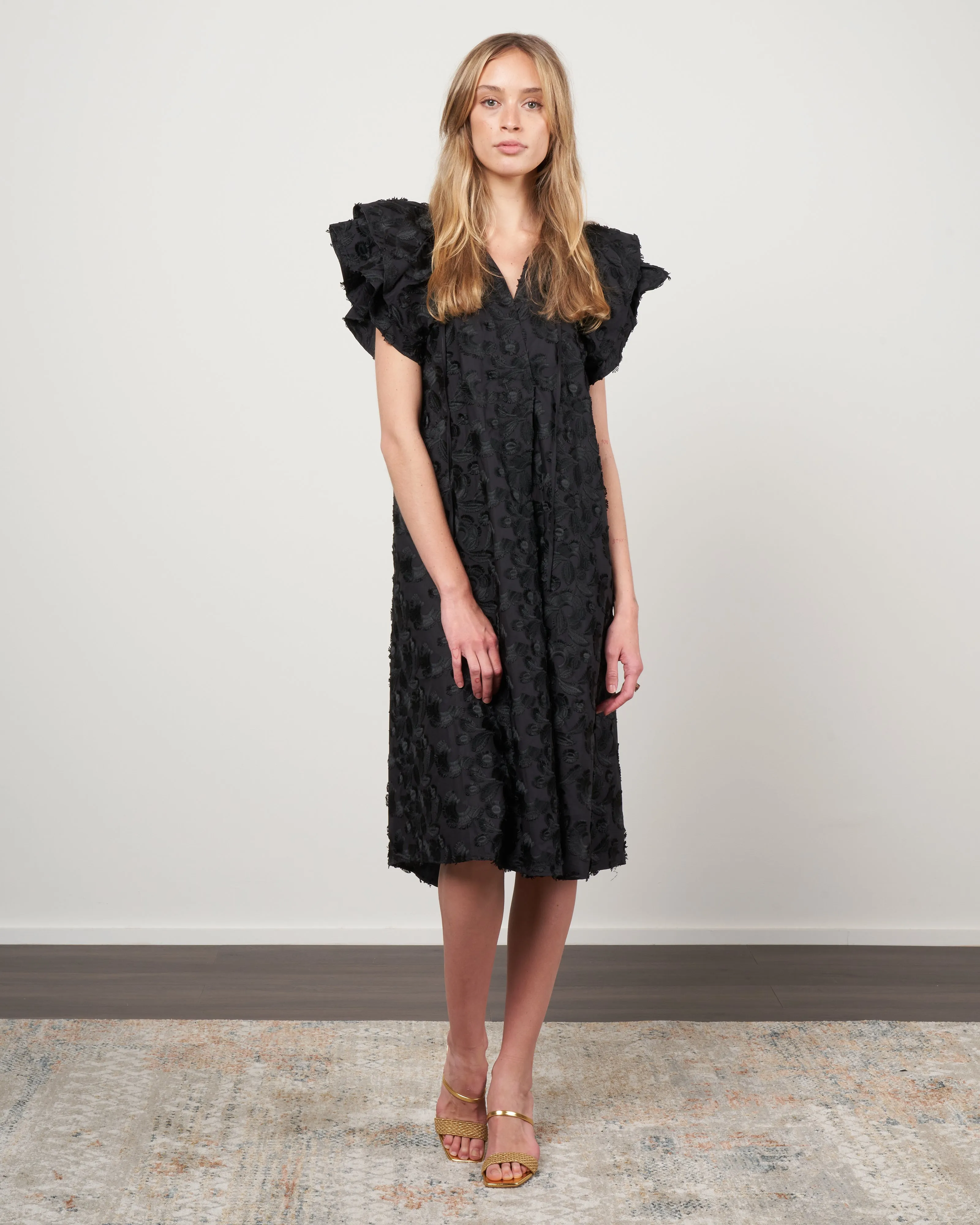 cotton flocked floral dress - 600 black