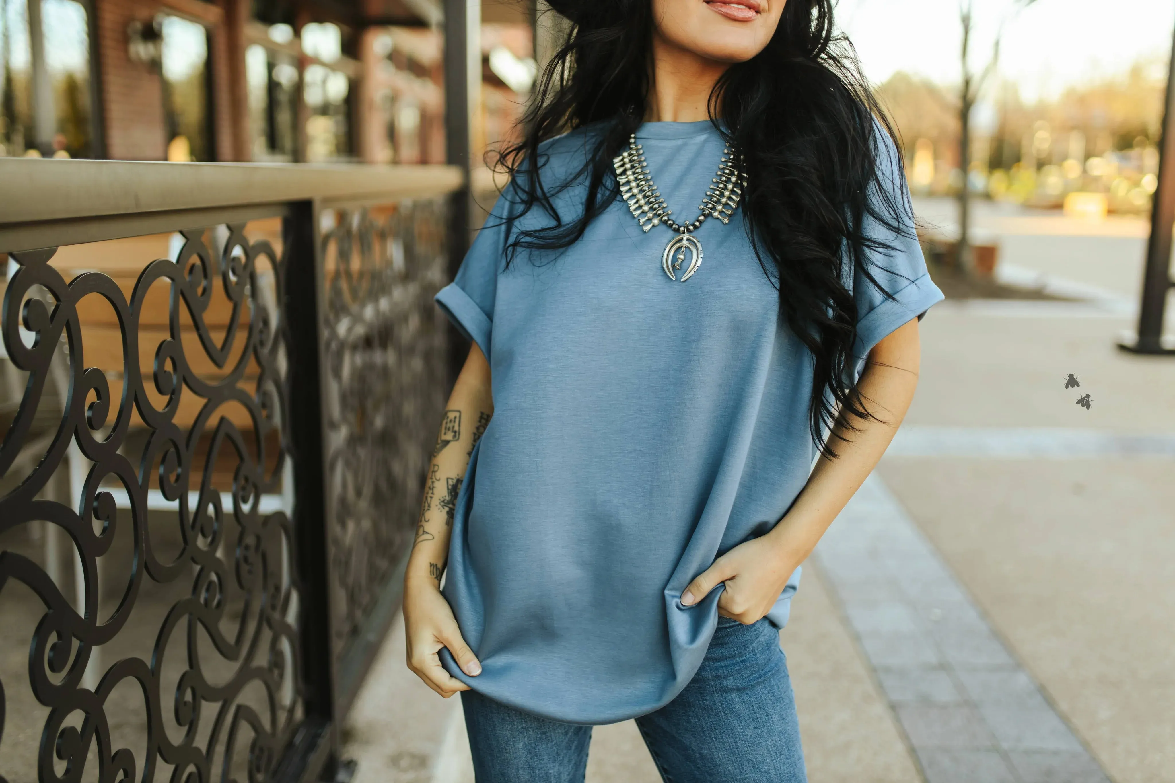 Could Mom Cuff Top- Denim