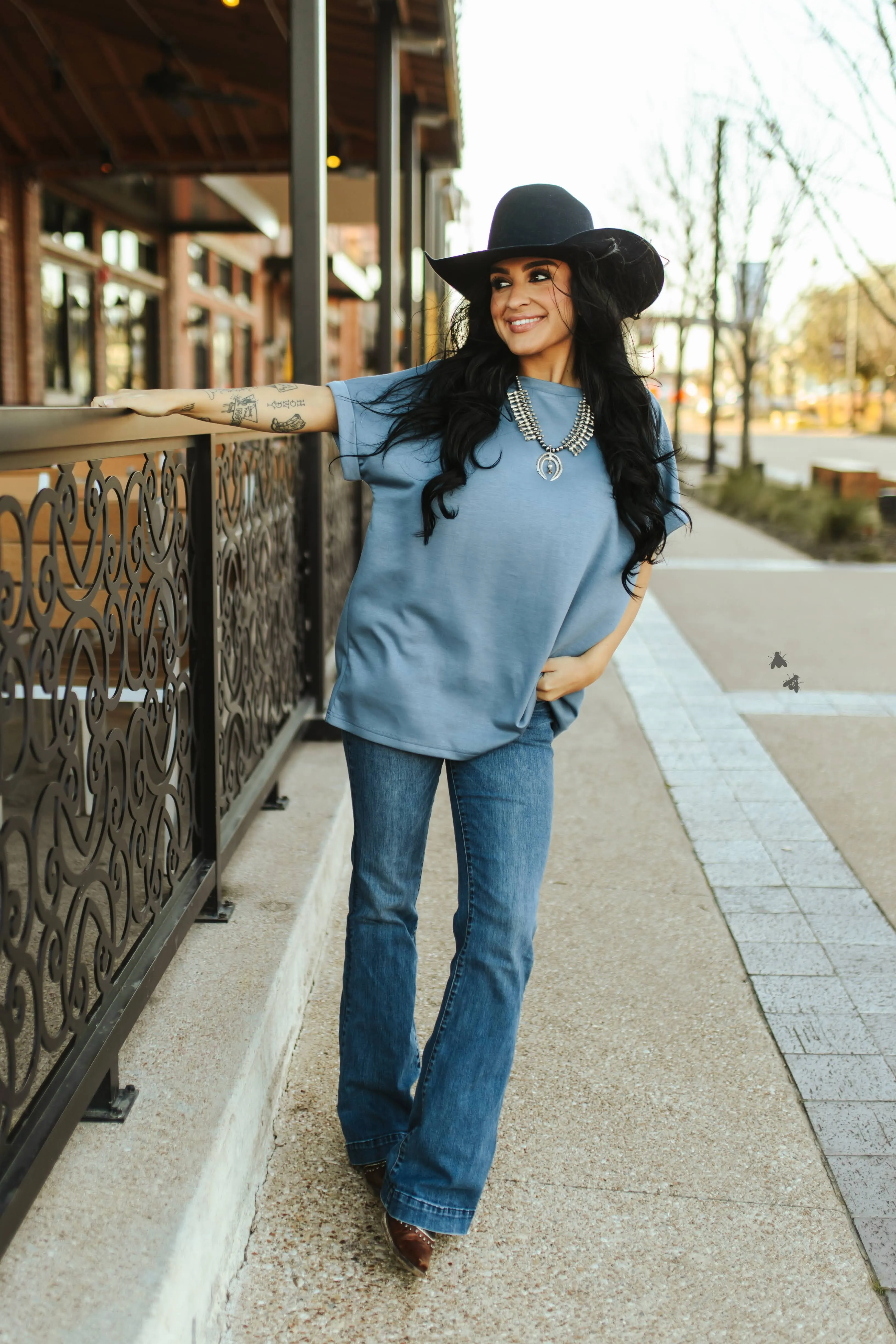 Could Mom Cuff Top- Denim
