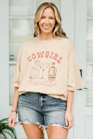Cowgirls and Cocktails Boyfriend Tee, Light Mocha