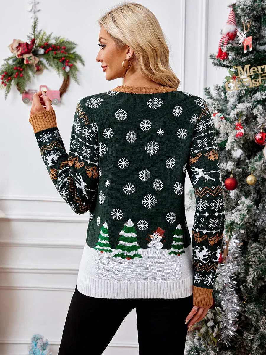 Cozy Round Neck Christmas Pullover Sweater for Festive Comfort