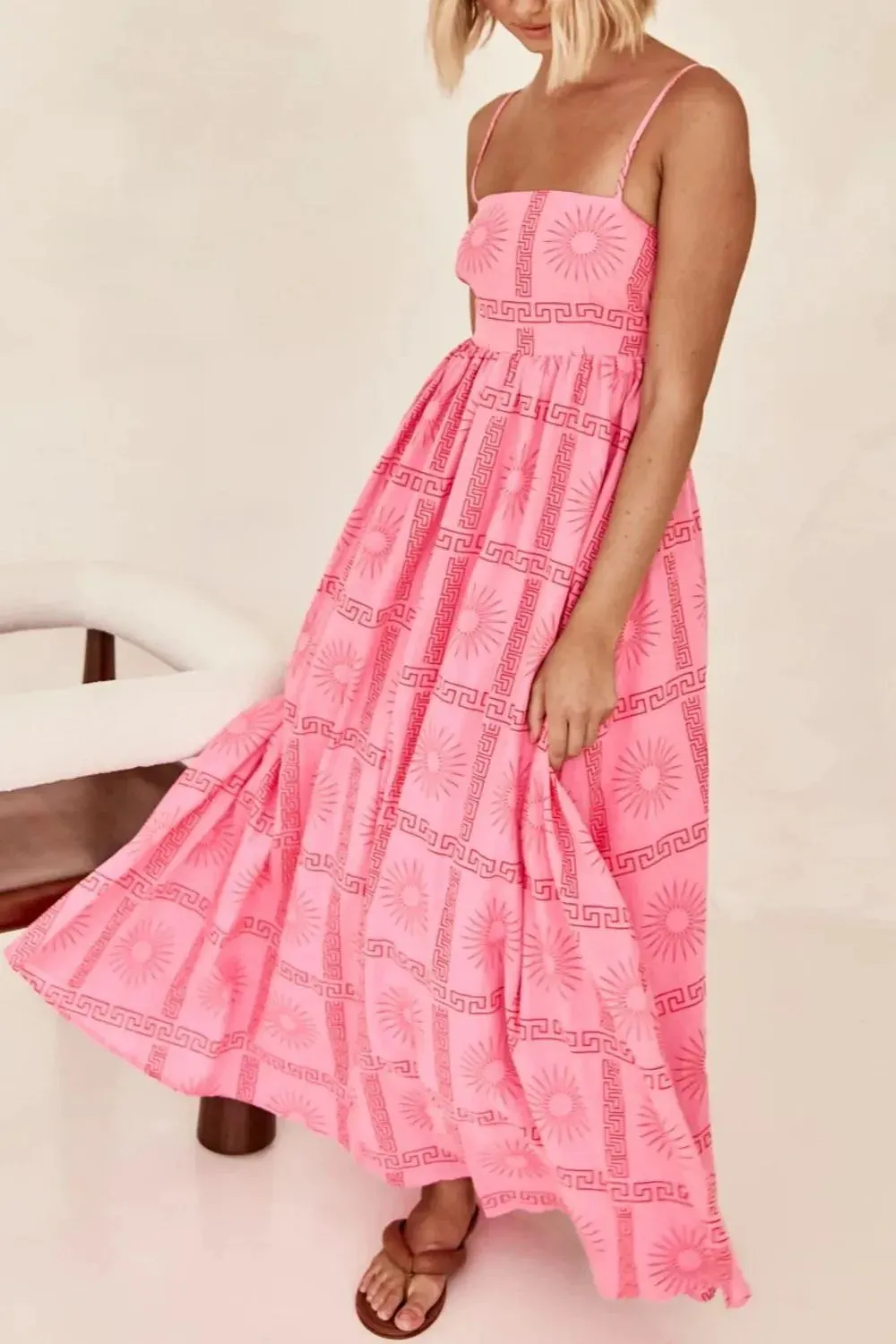 Cutout Back Printed Square Neck Maxi Cami Dress