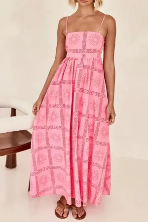 Cutout Back Printed Square Neck Maxi Cami Dress