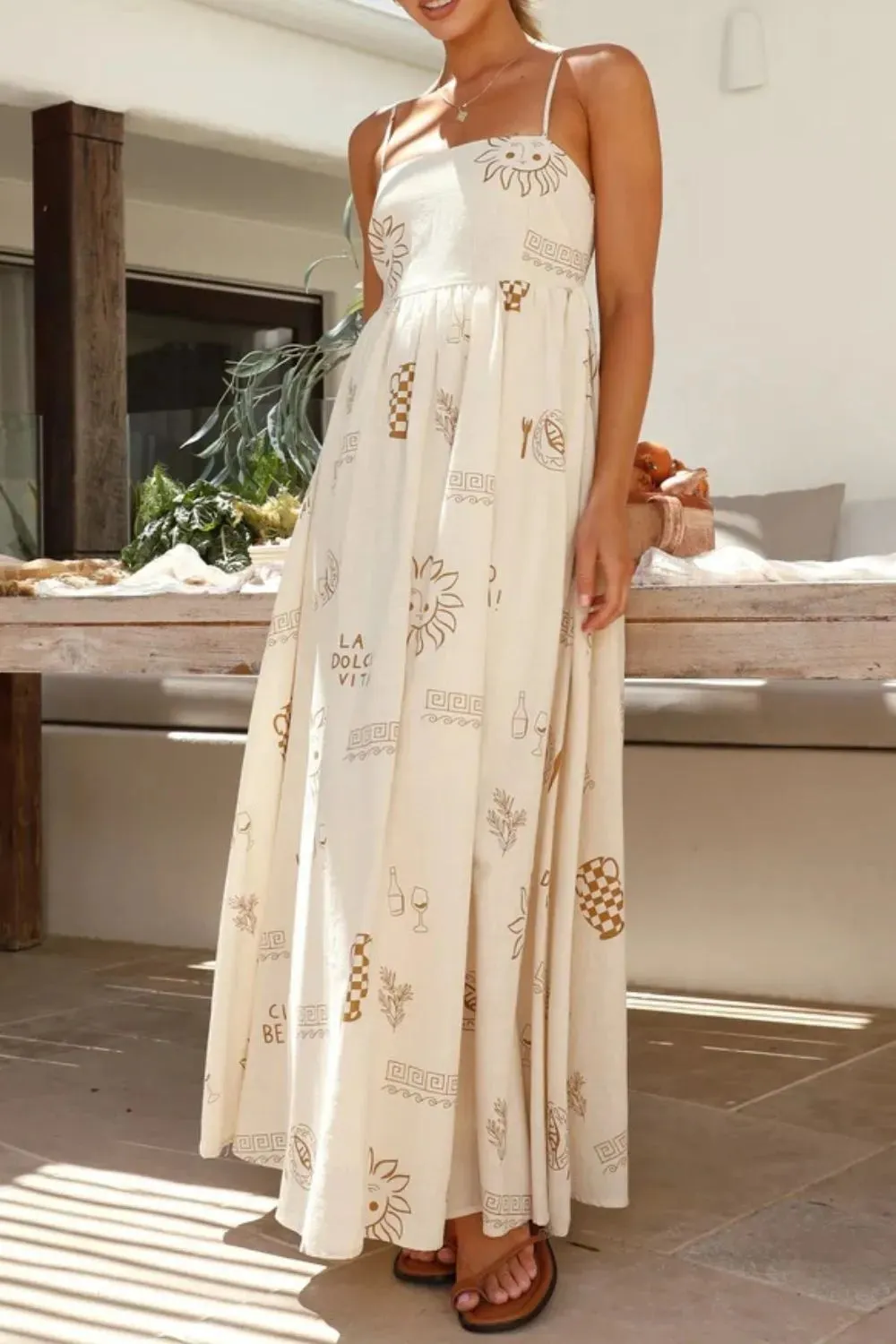 Cutout Back Printed Square Neck Maxi Cami Dress
