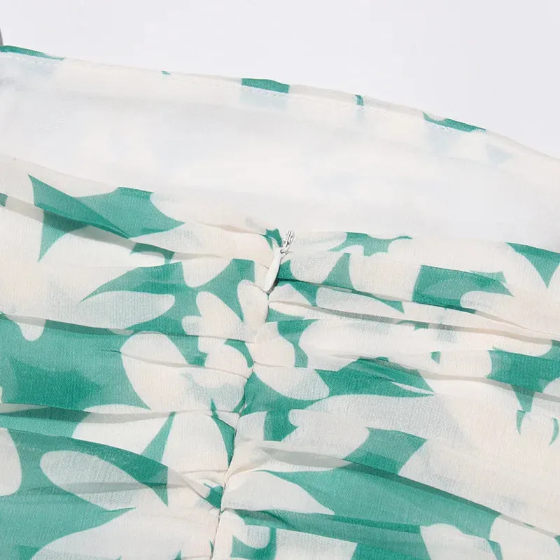 Cynthia Print Fold Irregular Flounce Sling Design Tube Top Dress
