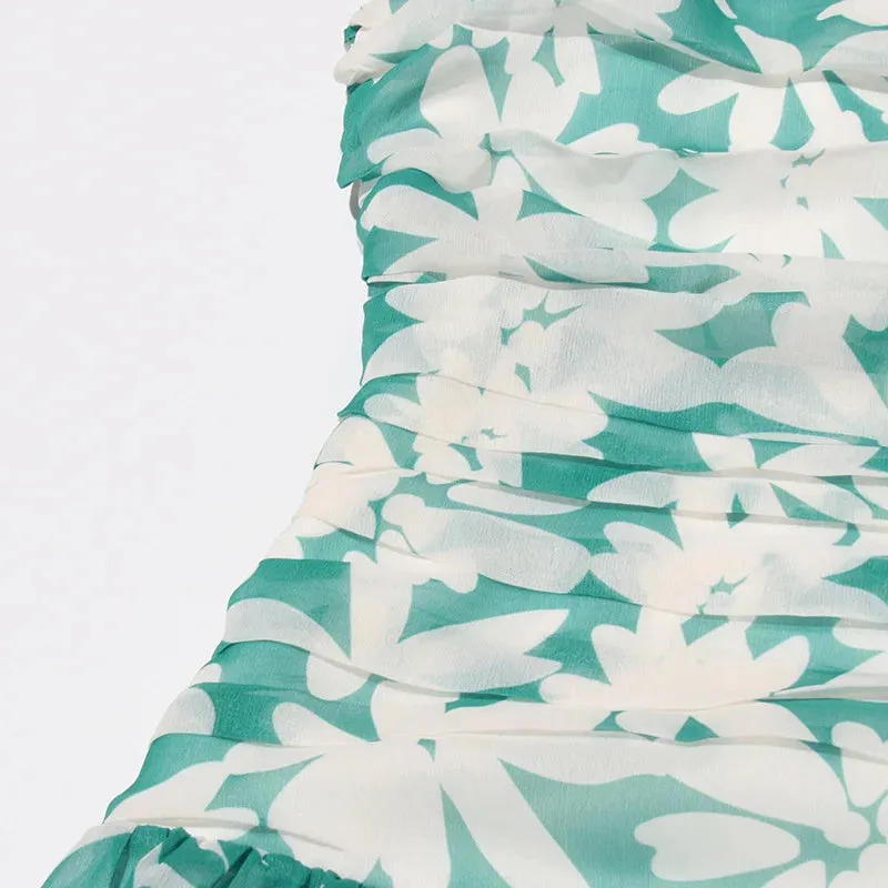 Cynthia Print Fold Irregular Flounce Sling Design Tube Top Dress