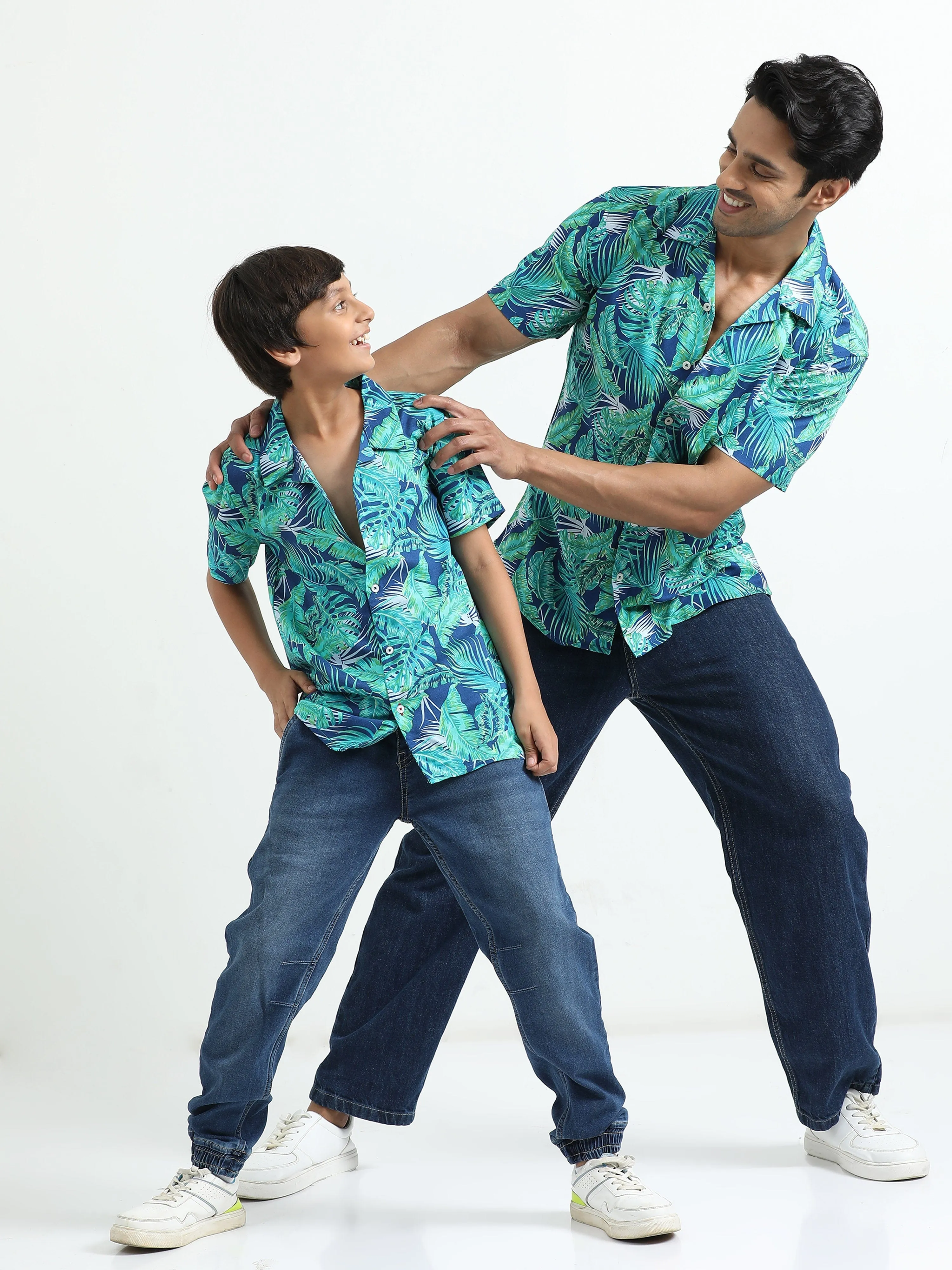 Dad & Son Tropical Printed Twinning Shirt Blue