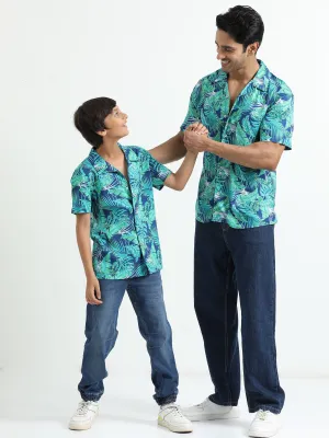 Dad & Son Tropical Printed Twinning Shirt Blue