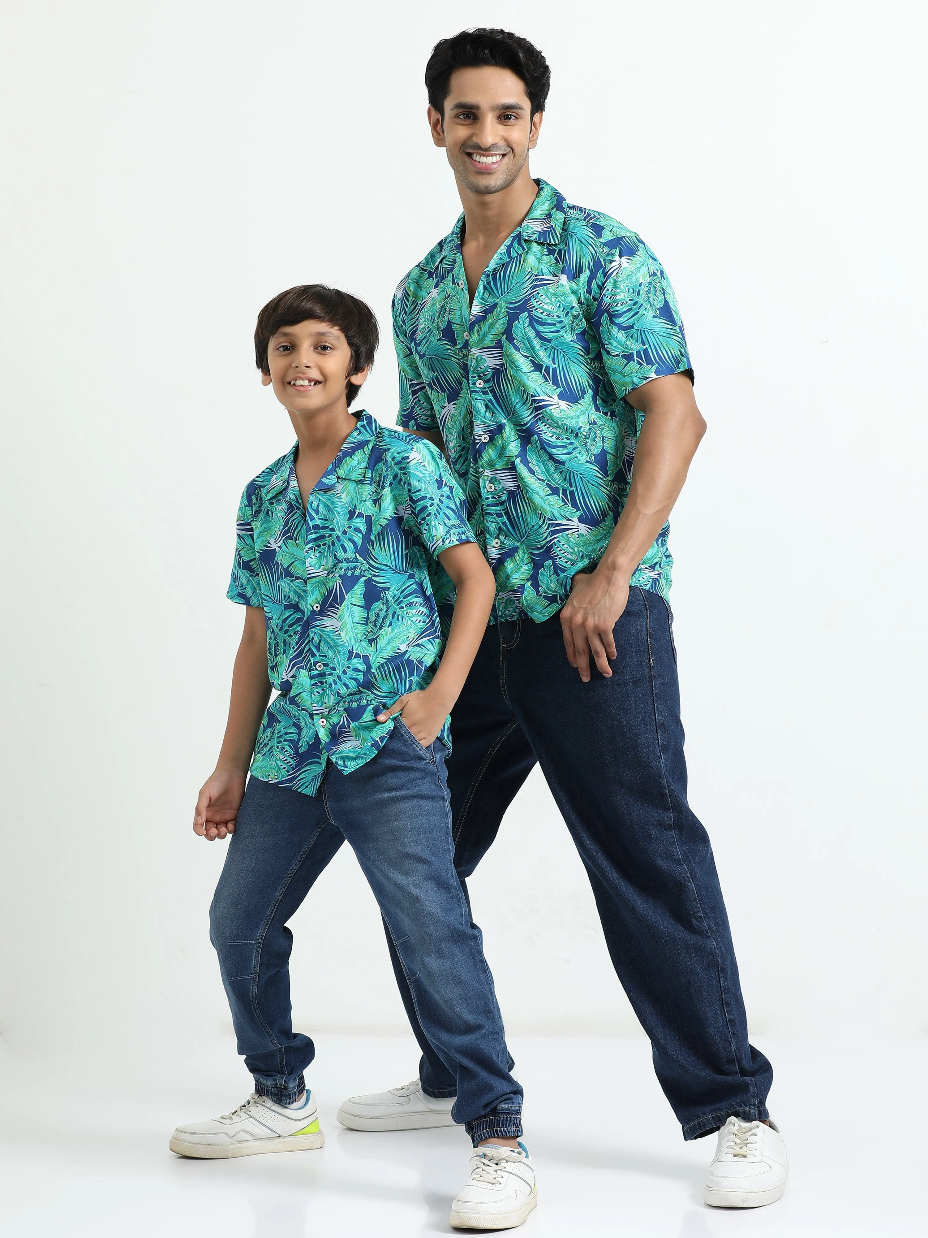 Dad & Son Tropical Printed Twinning Shirt Blue