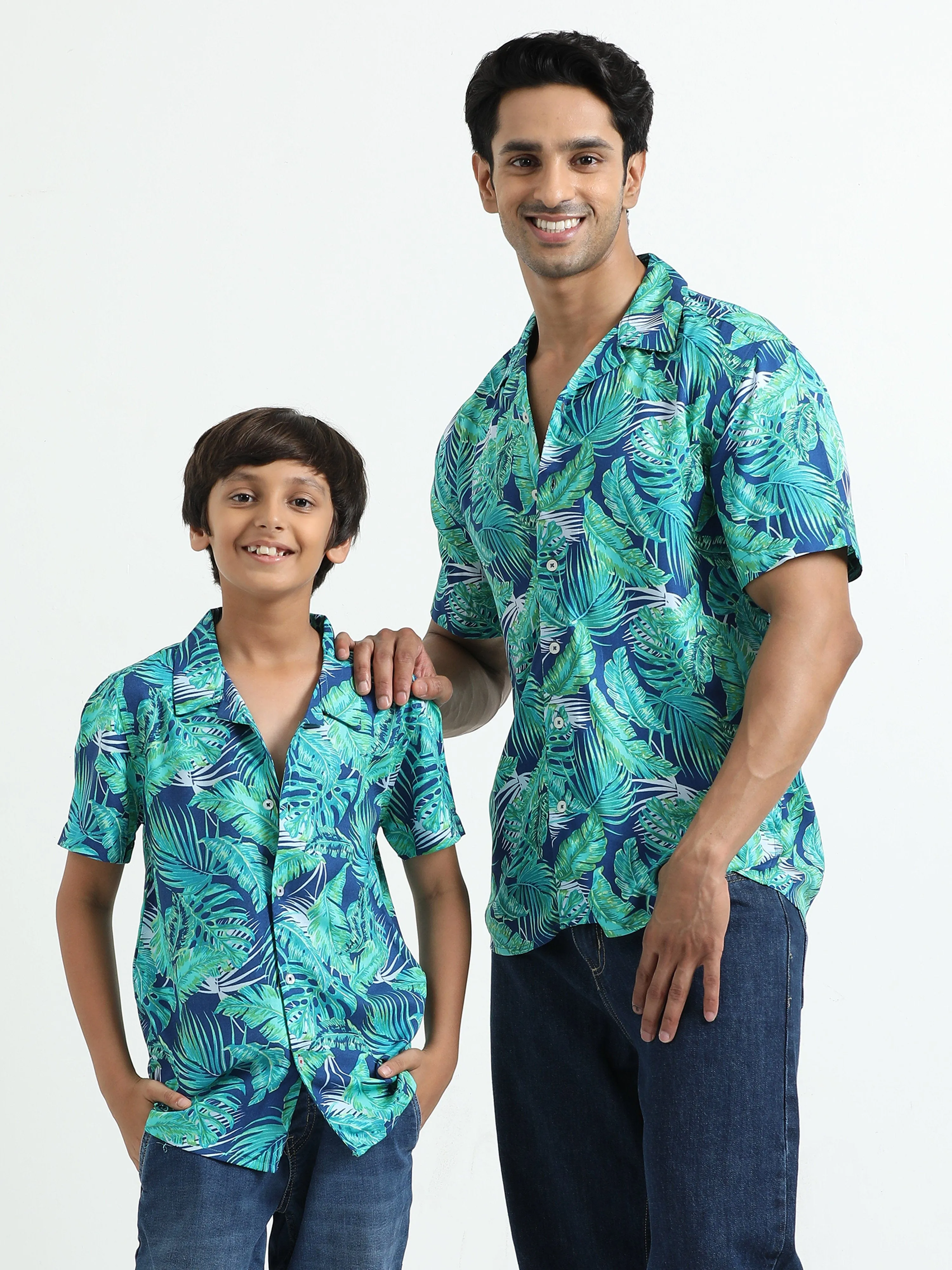 Dad & Son Tropical Printed Twinning Shirt Blue