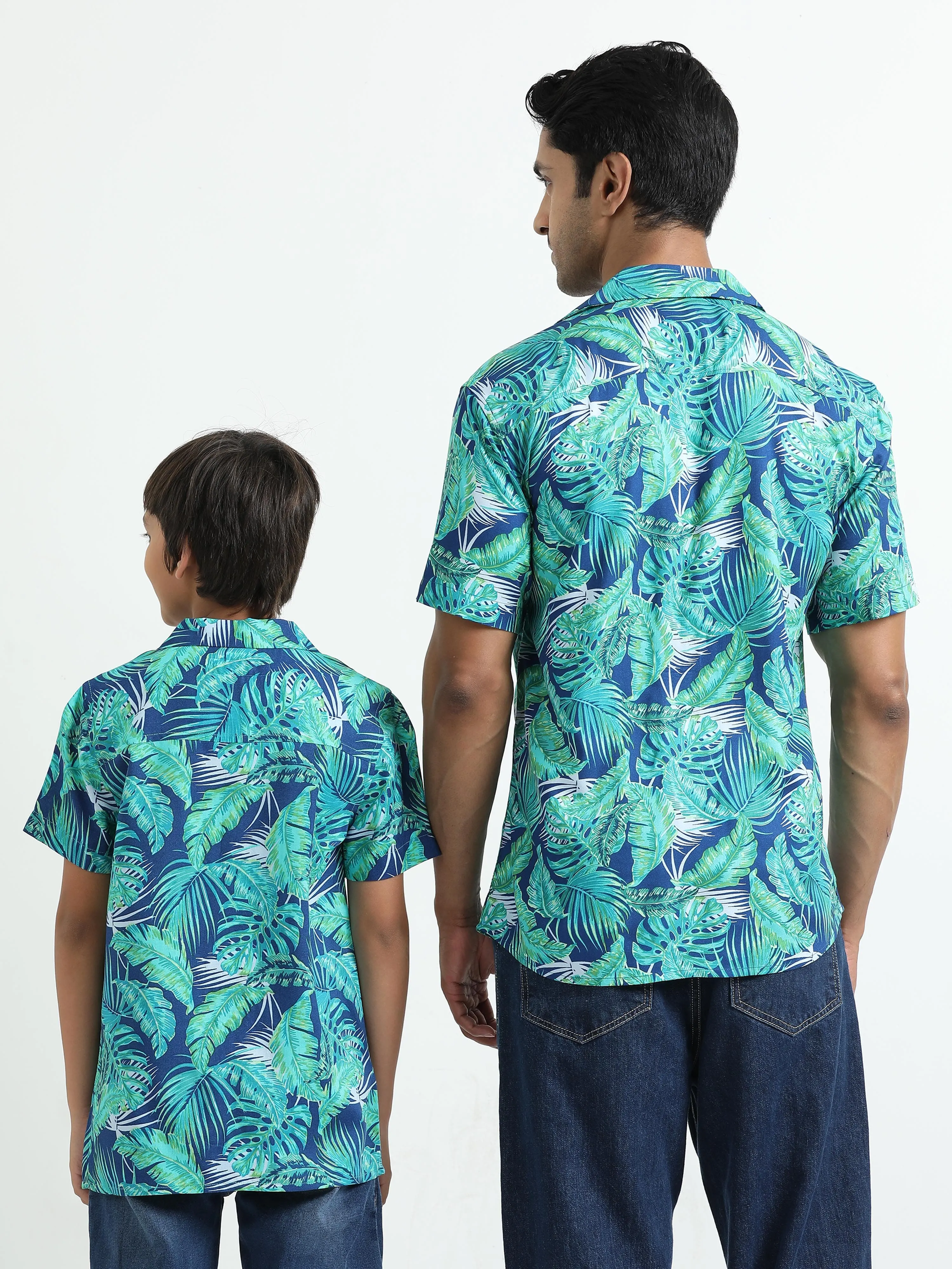 Dad & Son Tropical Printed Twinning Shirt Blue