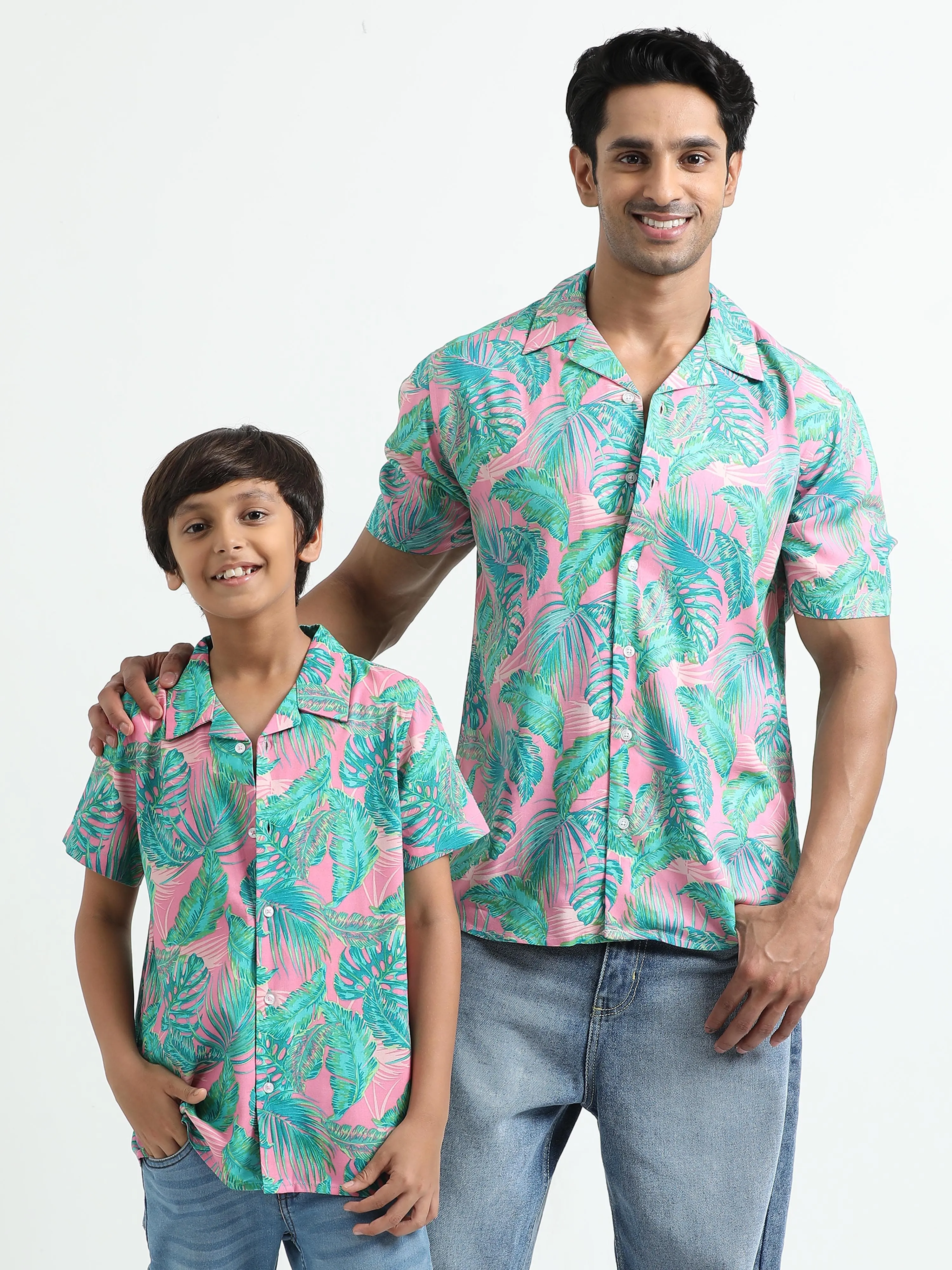 Dad & Son Tropical Printed Twinning Shirt Pink