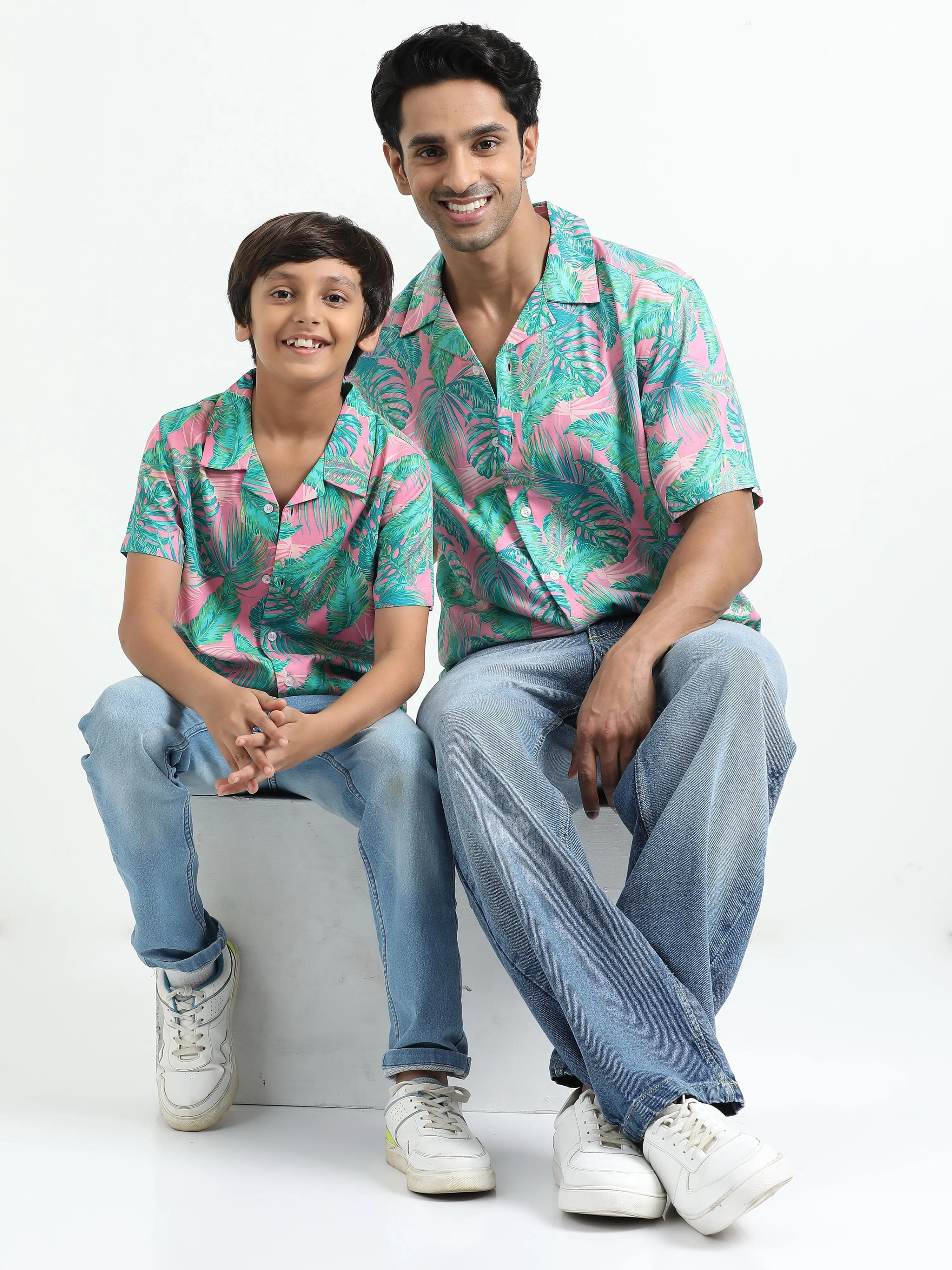 Dad & Son Tropical Printed Twinning Shirt Pink