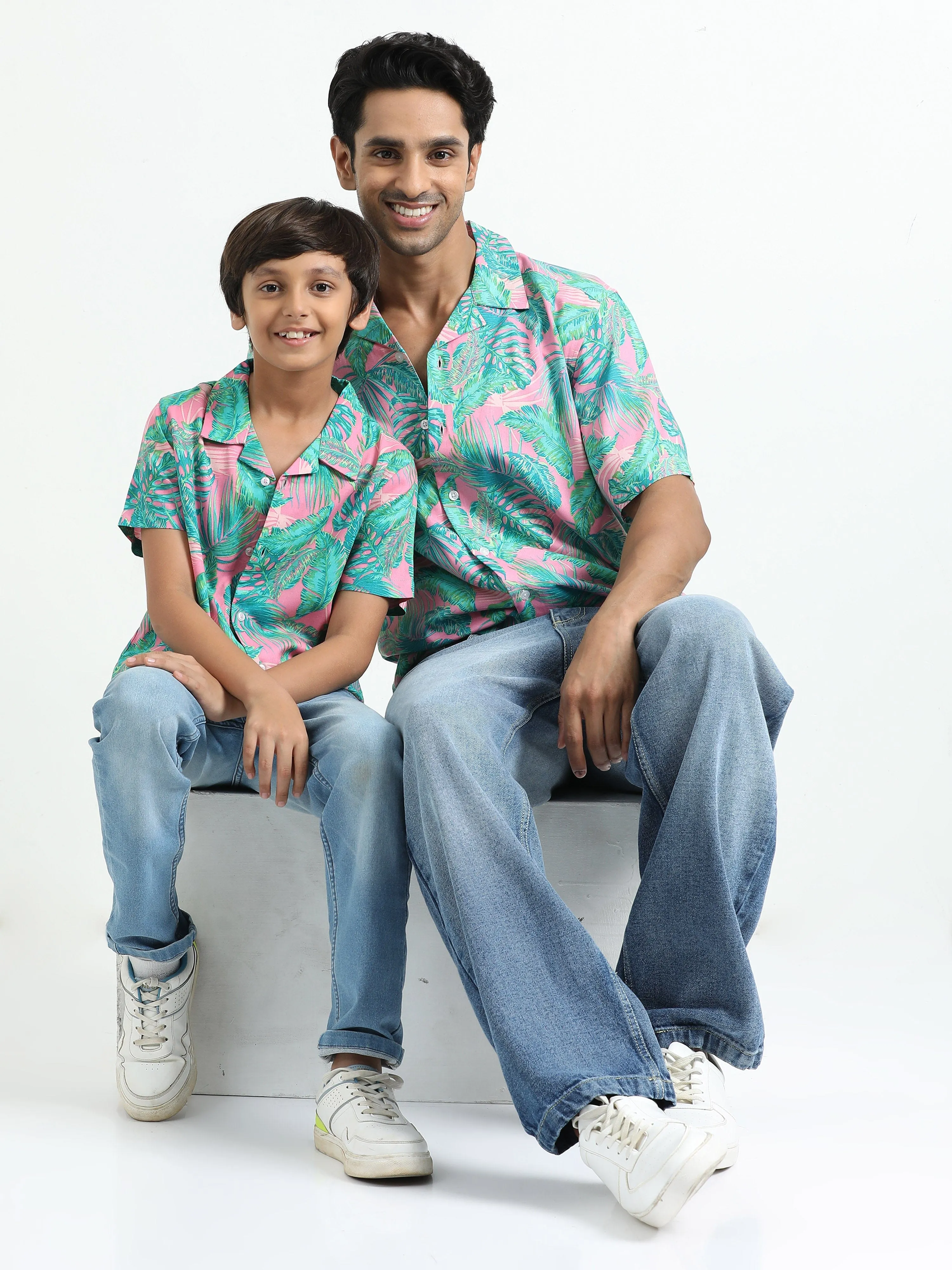 Dad & Son Tropical Printed Twinning Shirt Pink