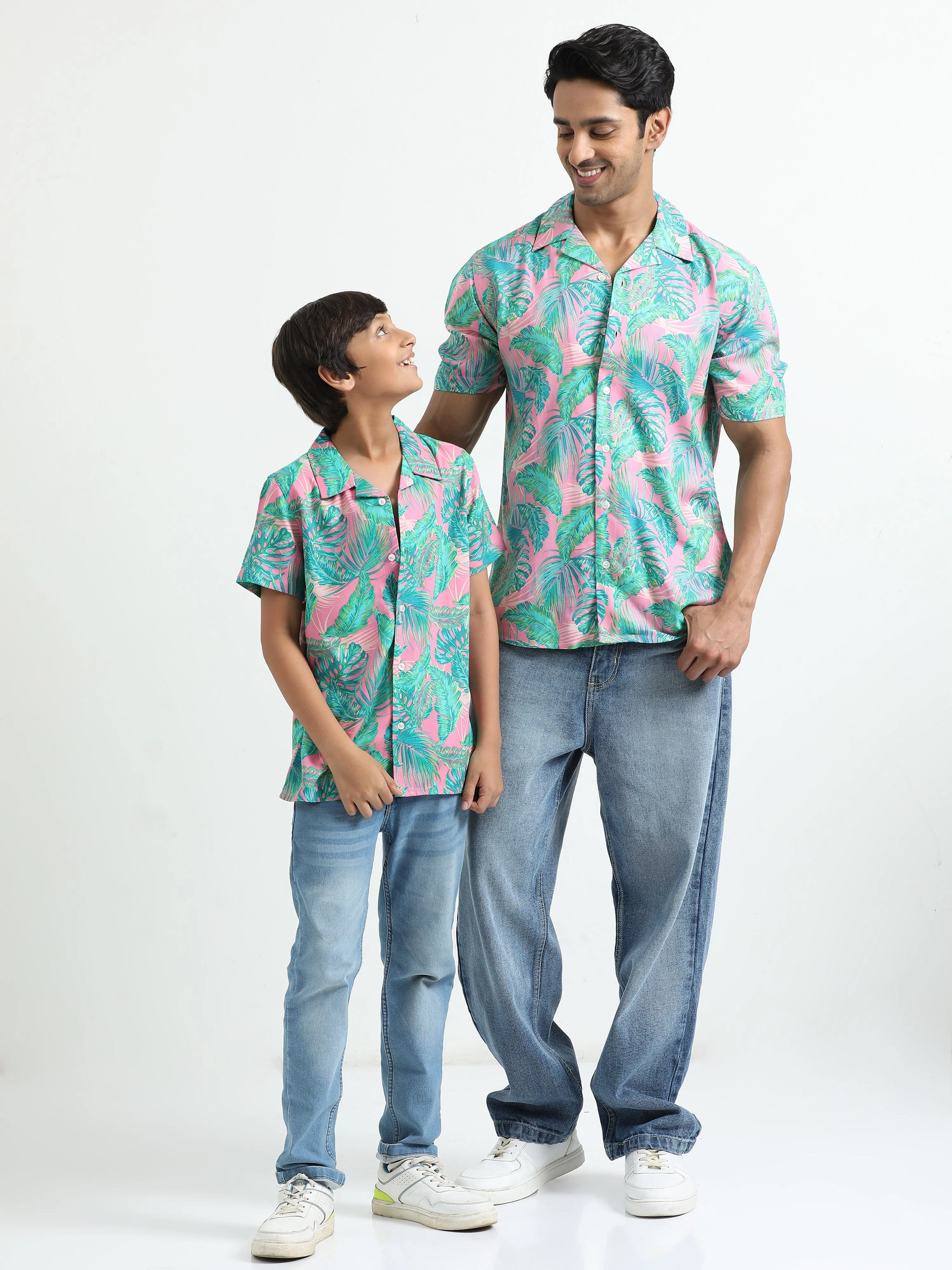 Dad & Son Tropical Printed Twinning Shirt Pink