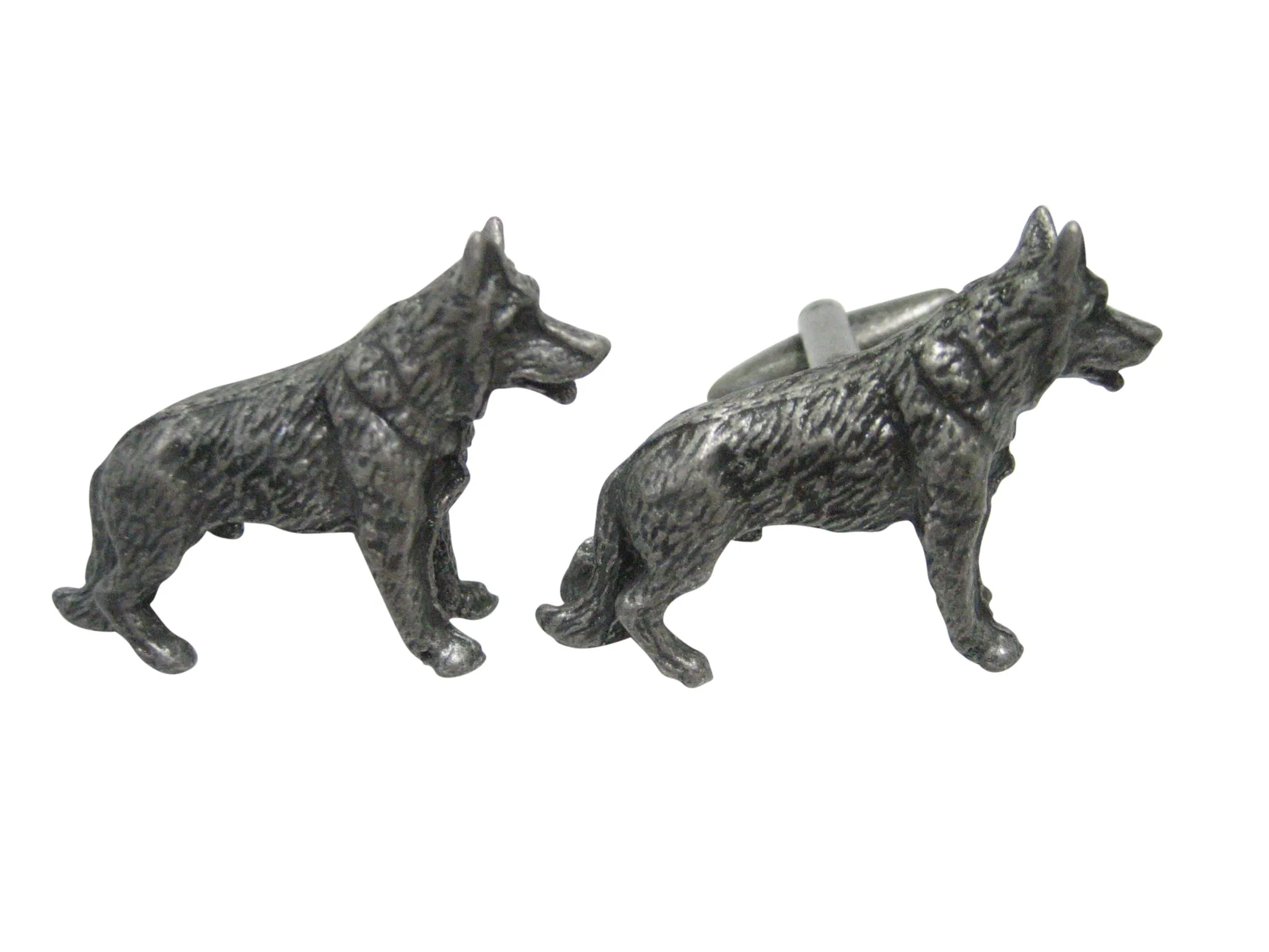 Dark Silver Toned Alsatian German Shepherd Dog Cufflinks