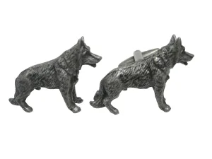 Dark Silver Toned Alsatian German Shepherd Dog Cufflinks