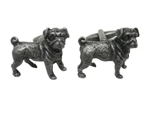 Dark Silver Toned Pug Dog Cufflinks