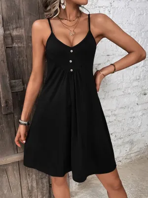 Decorative Button Scoop Neck Mini Cami Dress