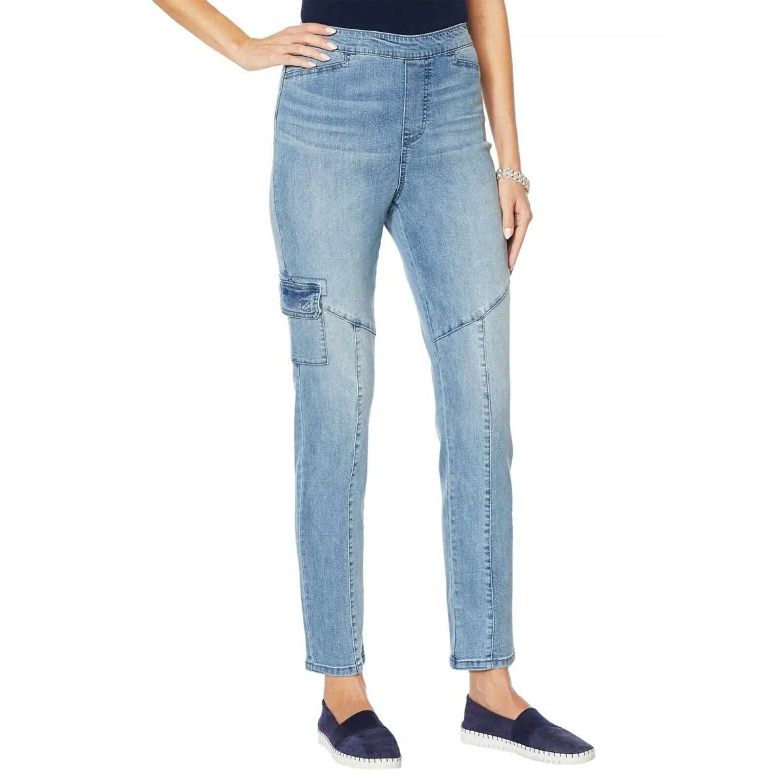 DG2 by Diane Gilman Women's Cropped Stretch Twill Cargo Jeggings