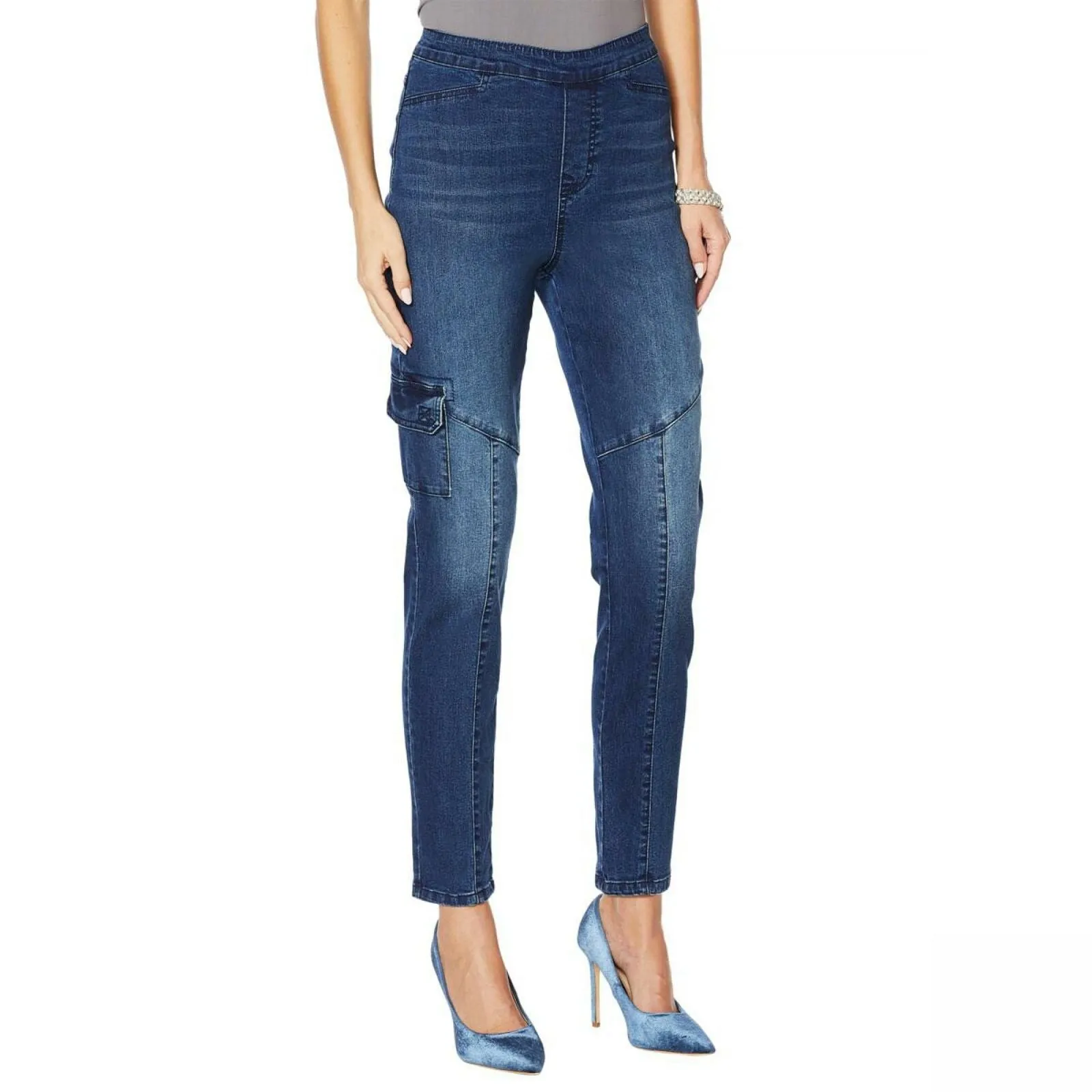 DG2 by Diane Gilman Women's Cropped Stretch Twill Cargo Jeggings
