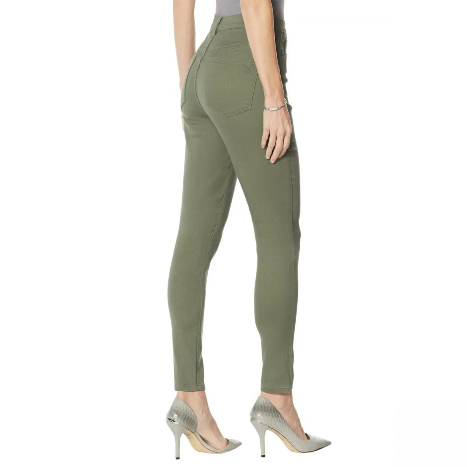 DG2 by Diane Gilman Women's Virtual Stretch Ultra Skinny Jeans Olive Green 6