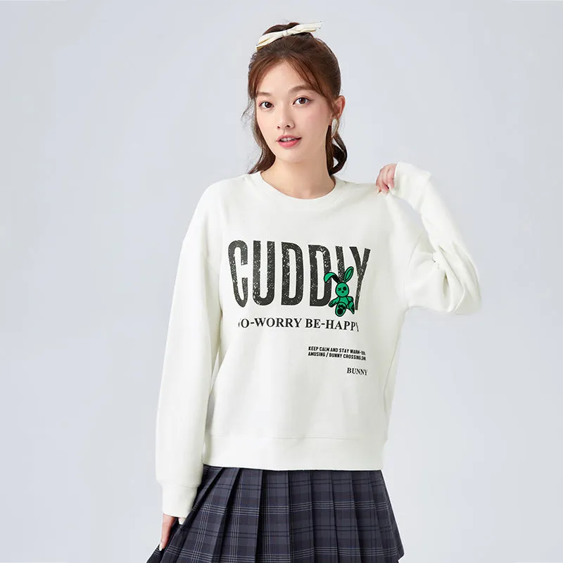 Distressed Printed Loose Fleece Sweatshirt
