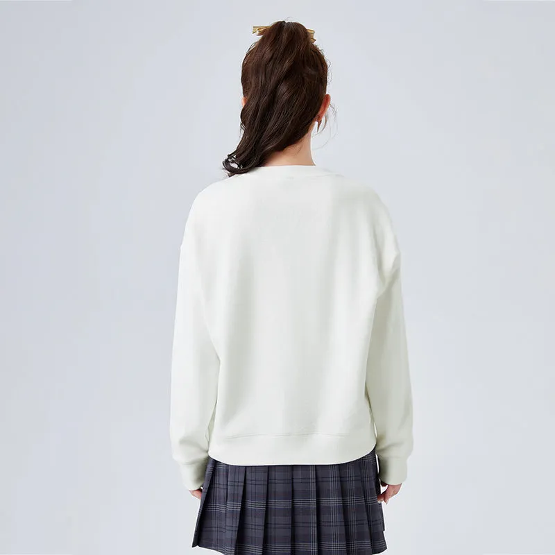 Distressed Printed Loose Fleece Sweatshirt