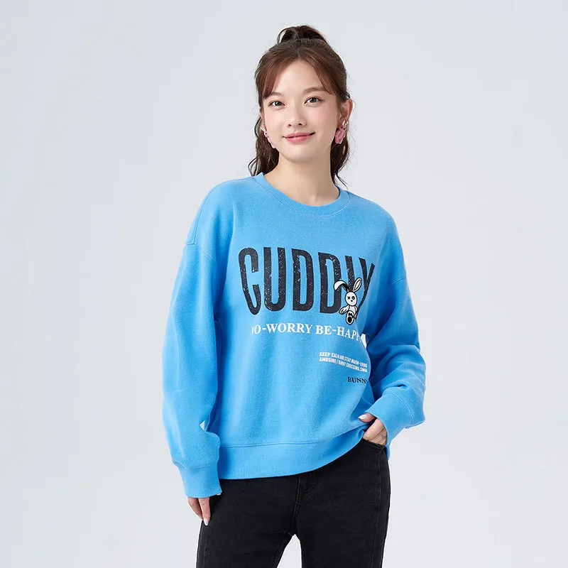 Distressed Printed Loose Fleece Sweatshirt