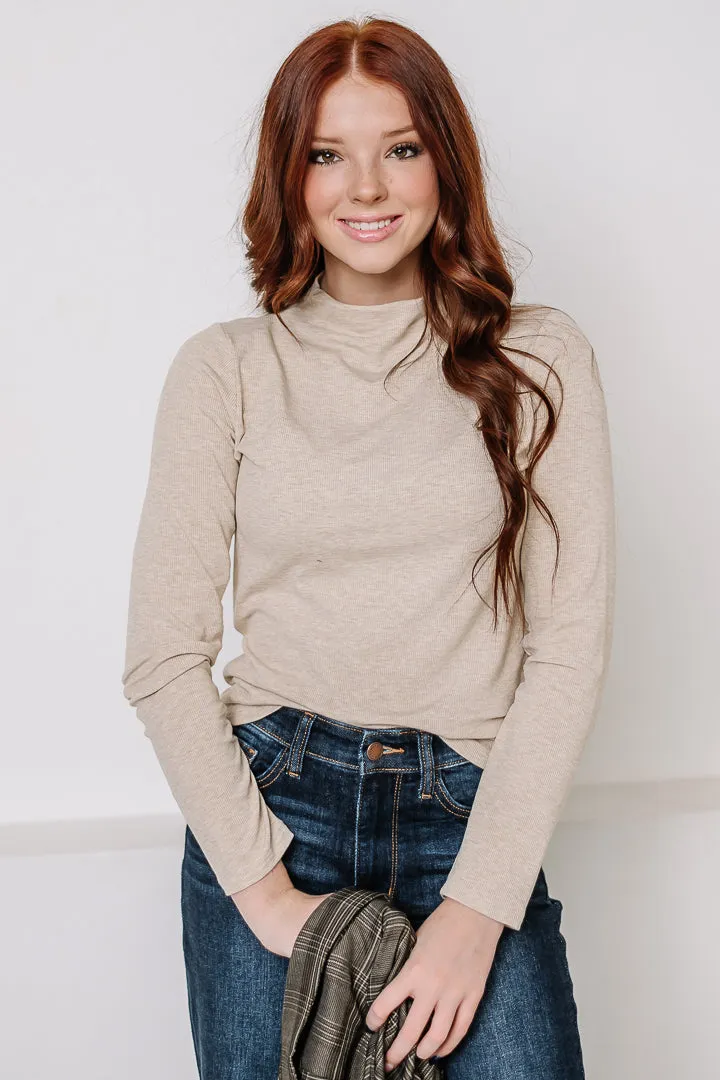 Do Me A Solid Mock Neck Top | Oatmeal