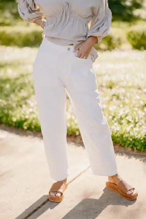 Double Pocket White Wide Leg Jeans