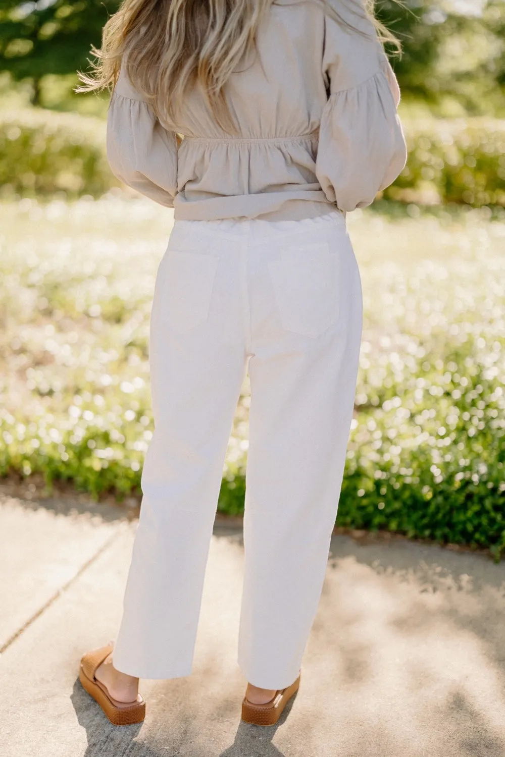 Double Pocket White Wide Leg Jeans