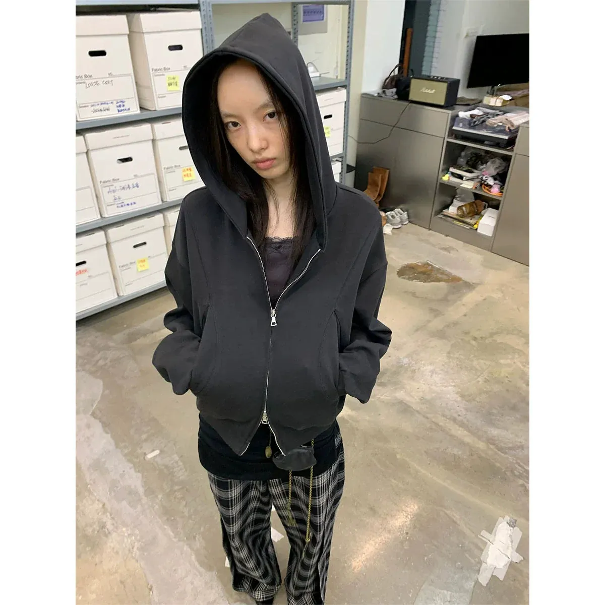 Double-Sided Knit Hooded Zipper Sweatshirt