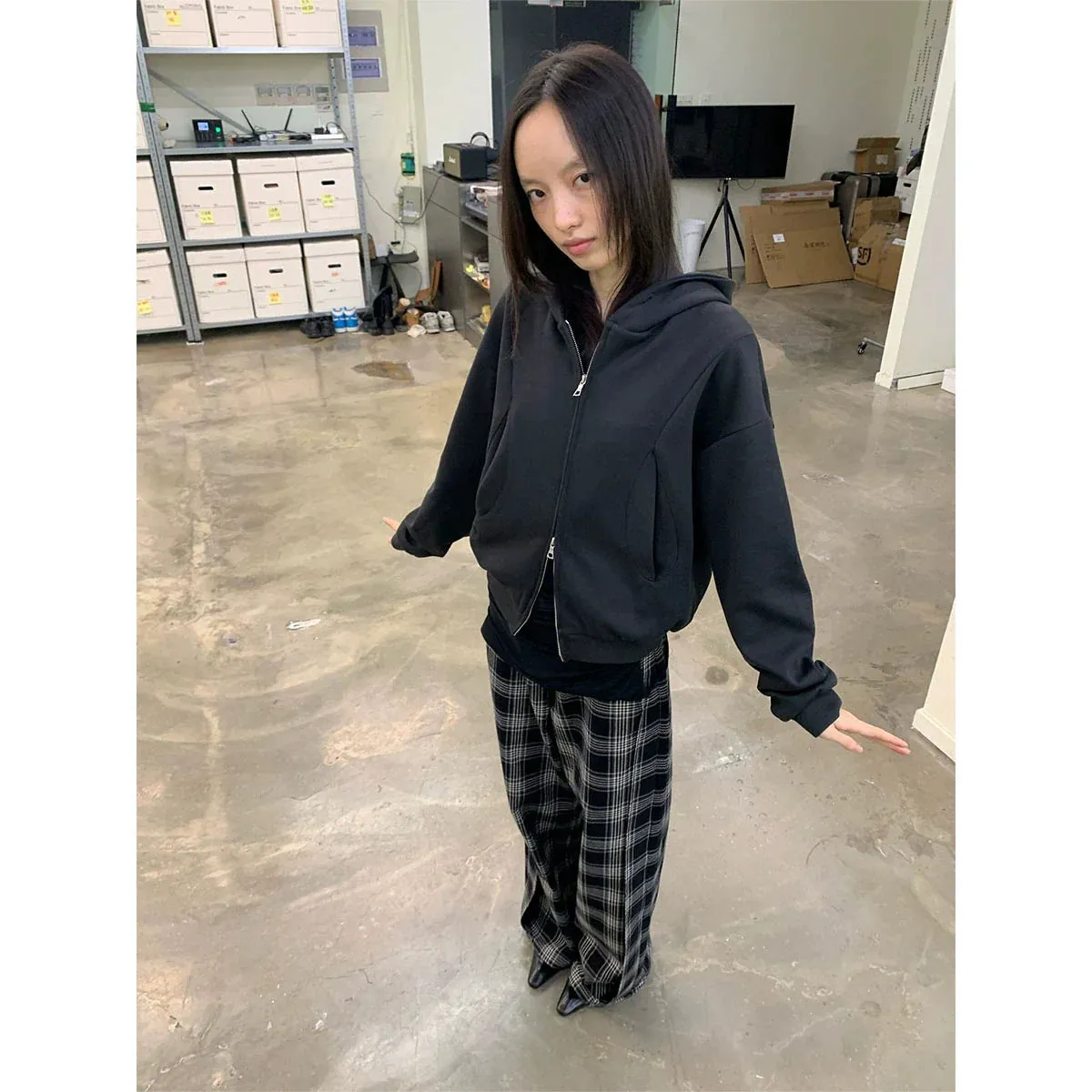 Double-Sided Knit Hooded Zipper Sweatshirt