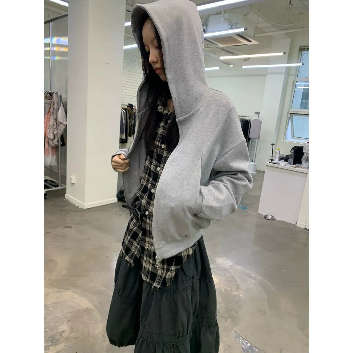 Double-Sided Knit Hooded Zipper Sweatshirt