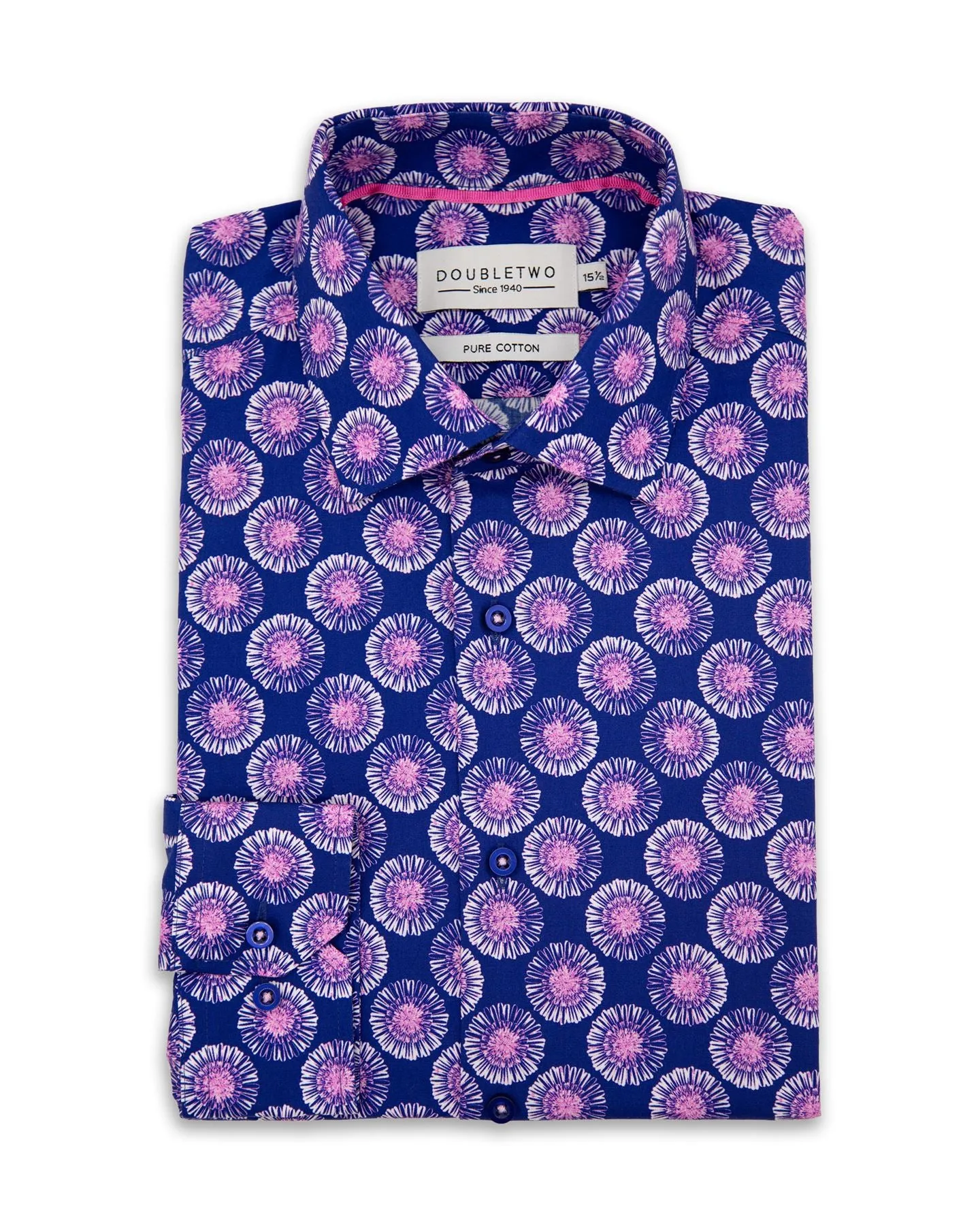 Double Two Flowerhead Print Long Sleeve Shirt For Men's in Navy, 15" to 18" Sizes