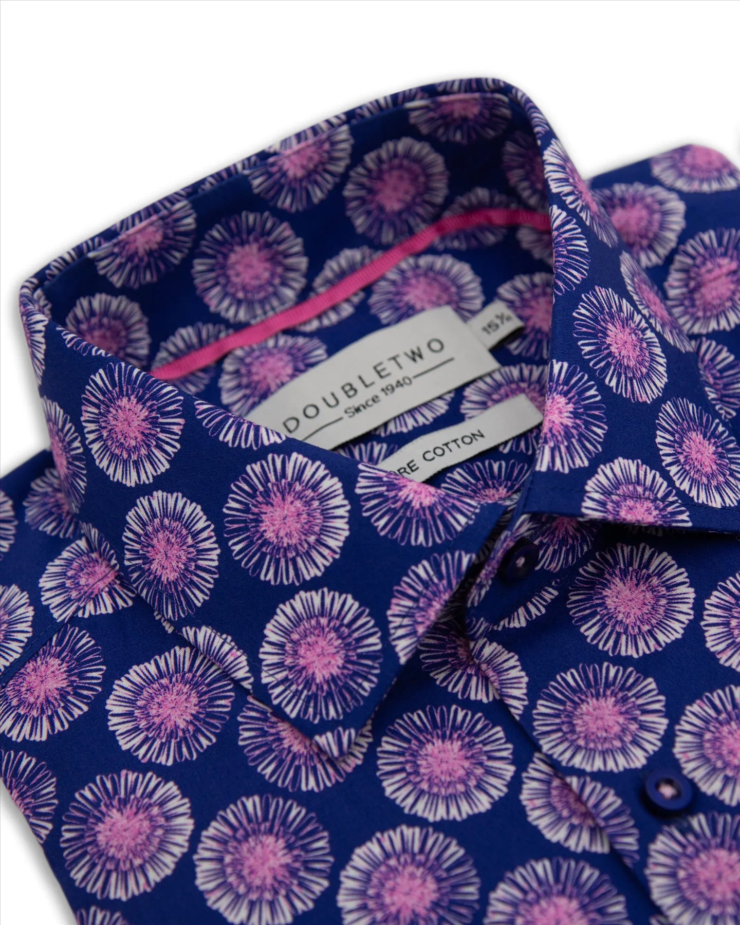 Double Two Flowerhead Print Long Sleeve Shirt For Men's in Navy, 15" to 18" Sizes