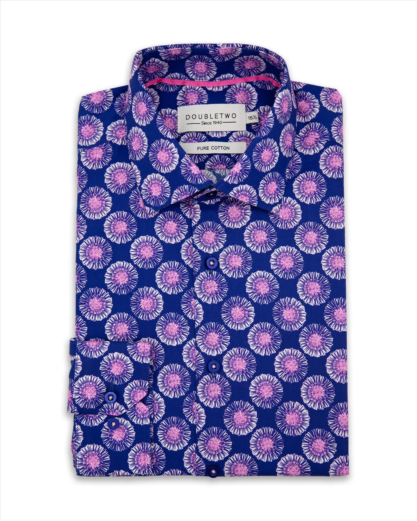 Double Two Flowerhead Print Long Sleeve Shirt For Men's in Navy, 15" to 18" Sizes