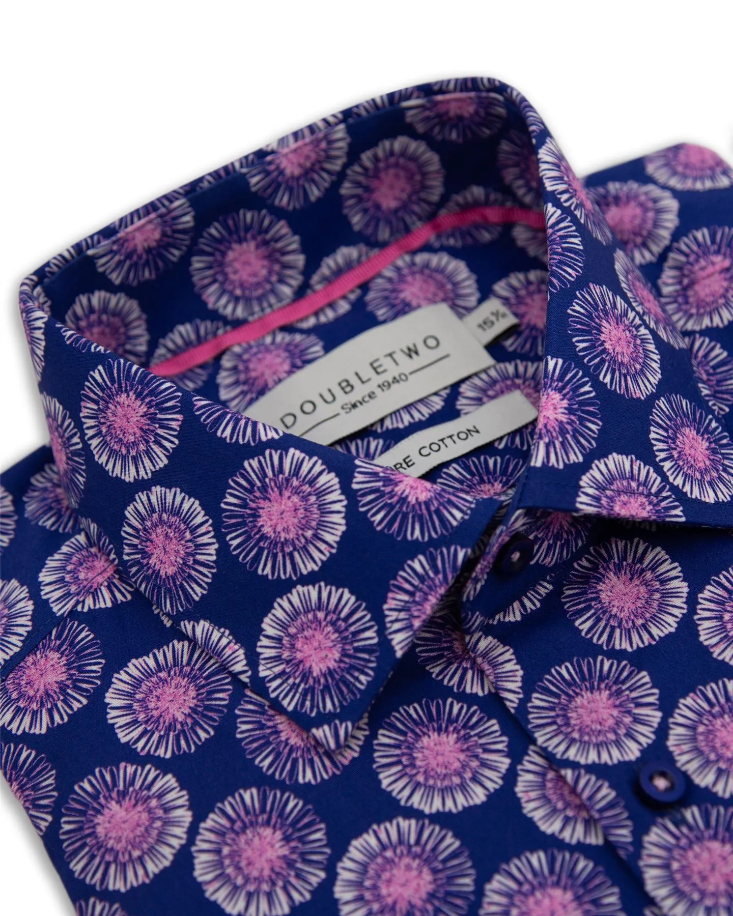 Double Two Flowerhead Print Long Sleeve Shirt For Men's in Navy, 15" to 18" Sizes