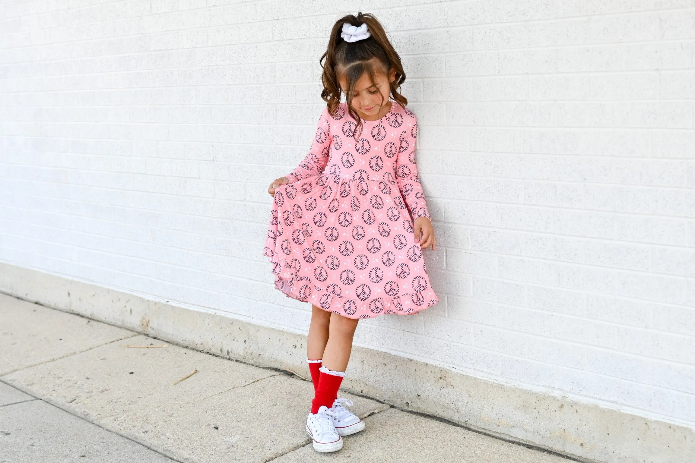Dream Big Little Co Christmas Peace Dream Ruffle Dress