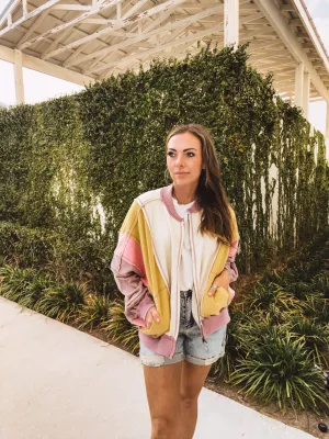 Ecru Rose Colorblock Wash Zip Hoodie