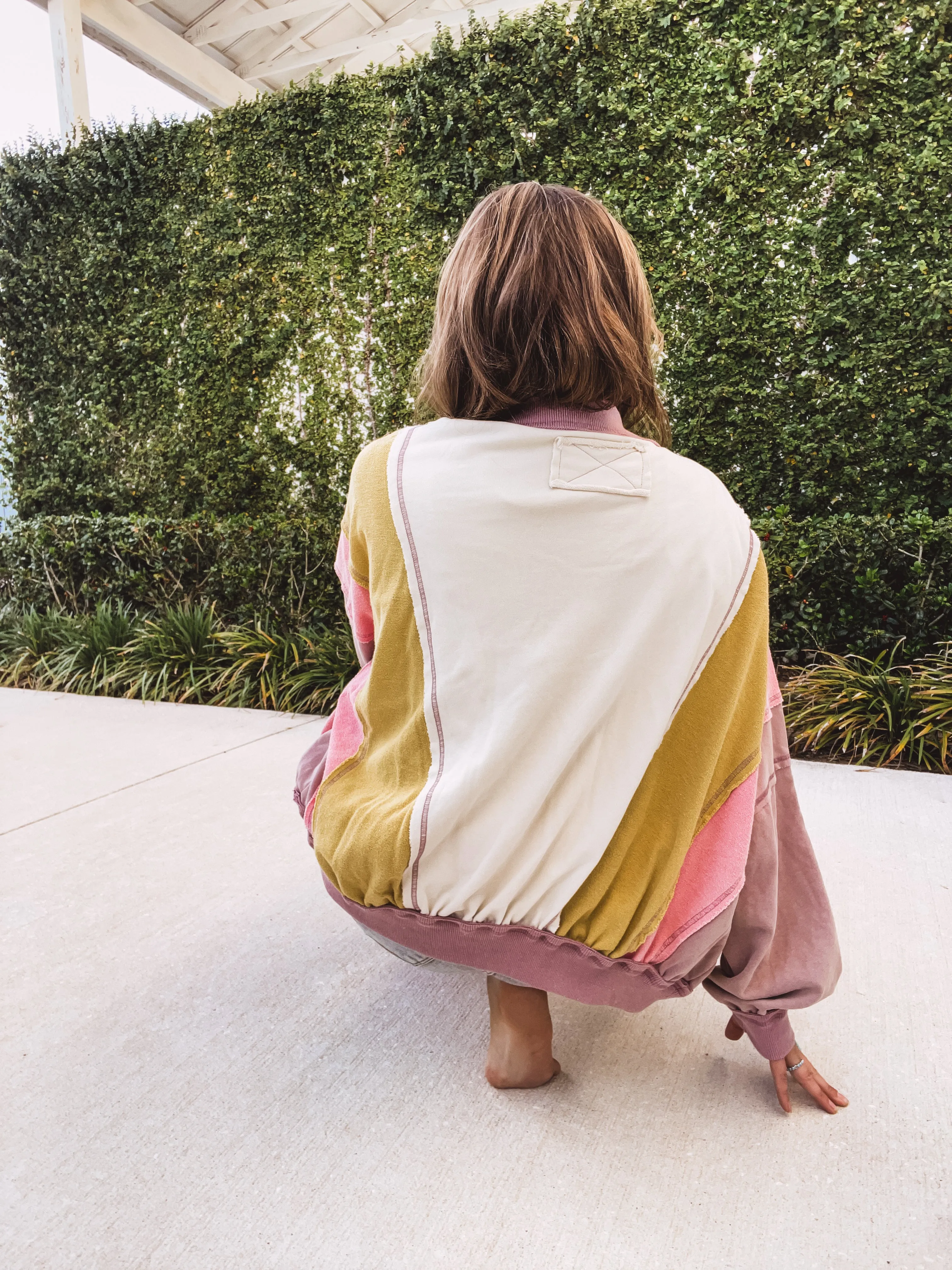 Ecru Rose Colorblock Wash Zip Hoodie