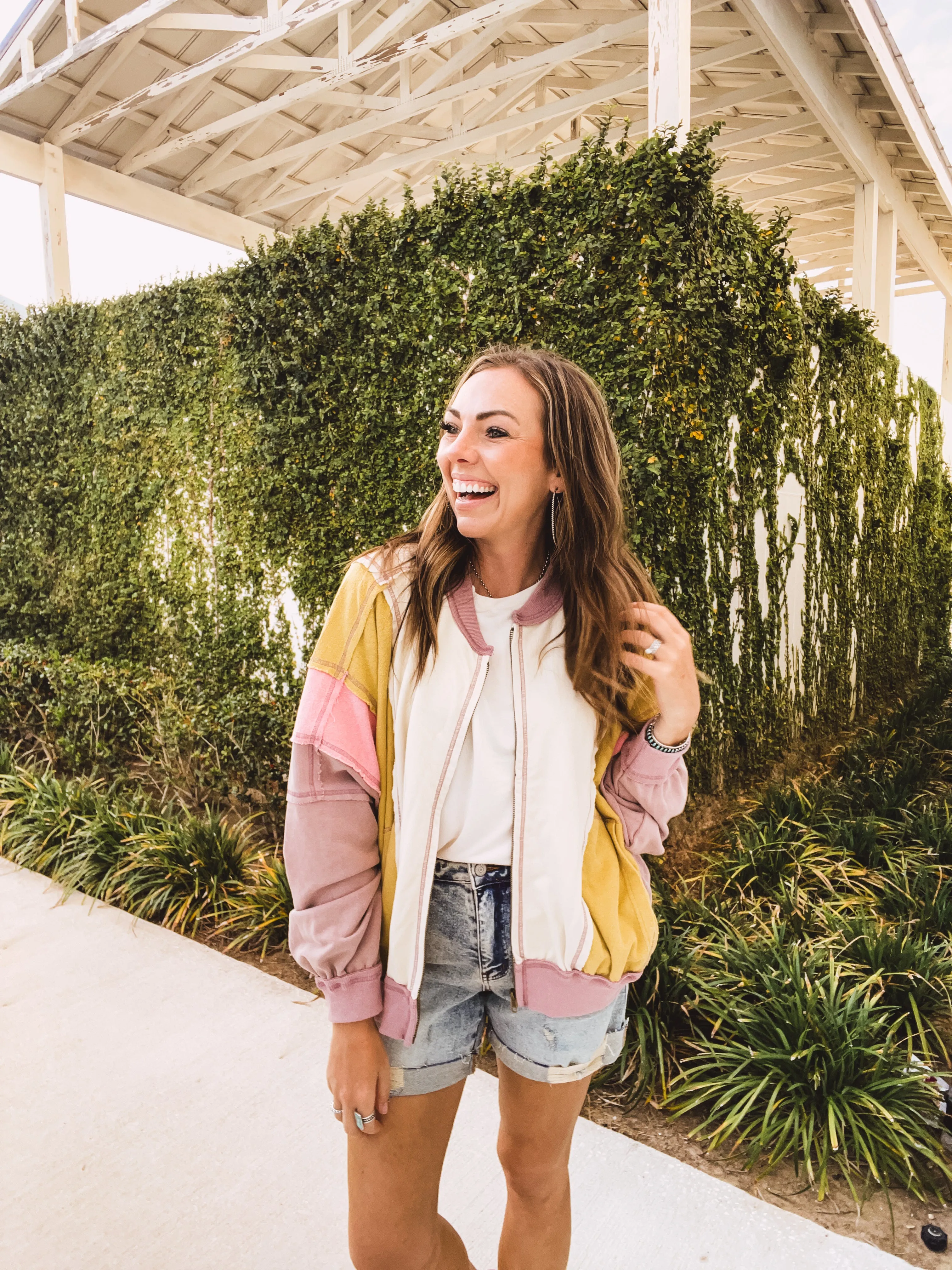 Ecru Rose Colorblock Wash Zip Hoodie