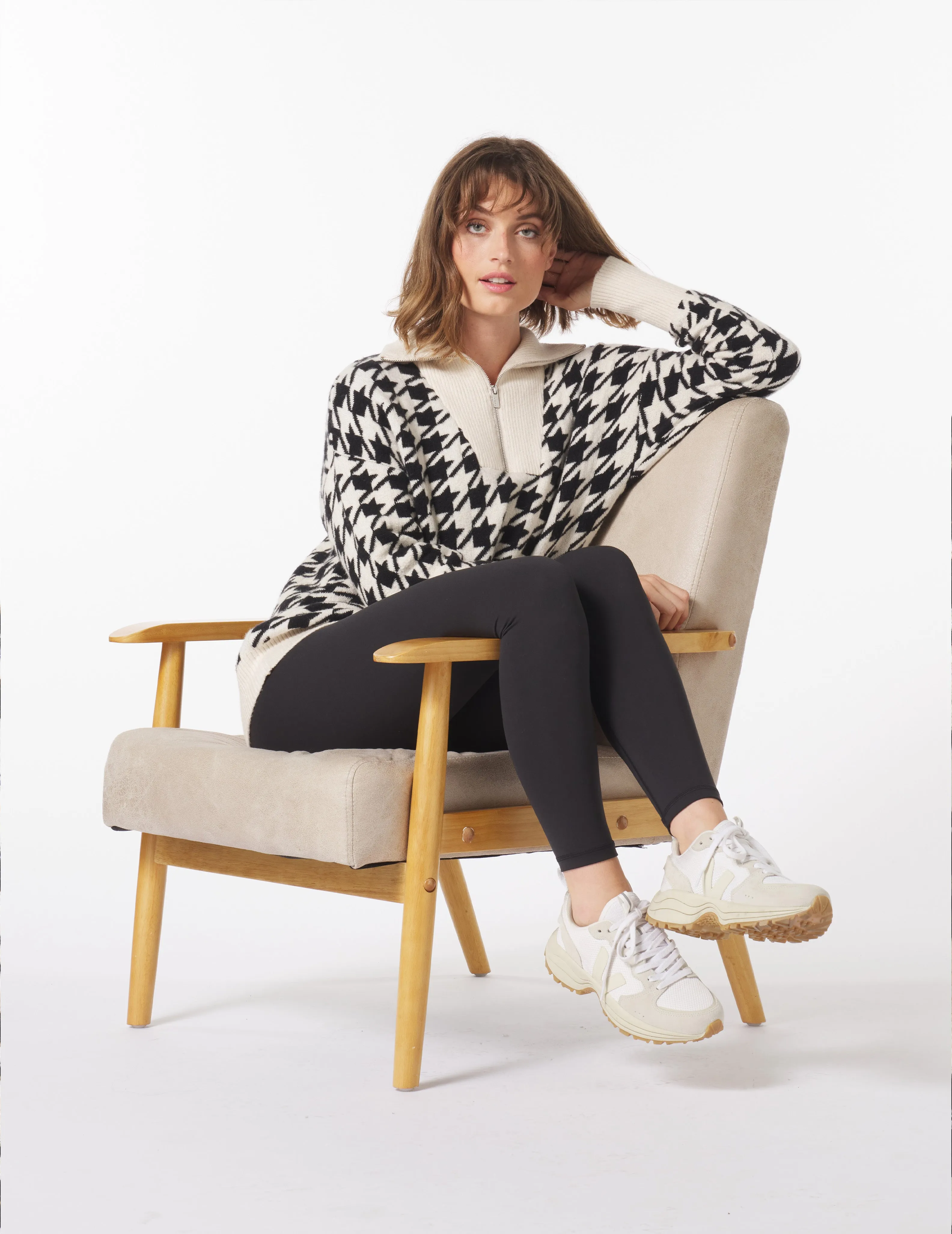 Elevated 1/4 Zip: Black/Oatmilk Houndstooth