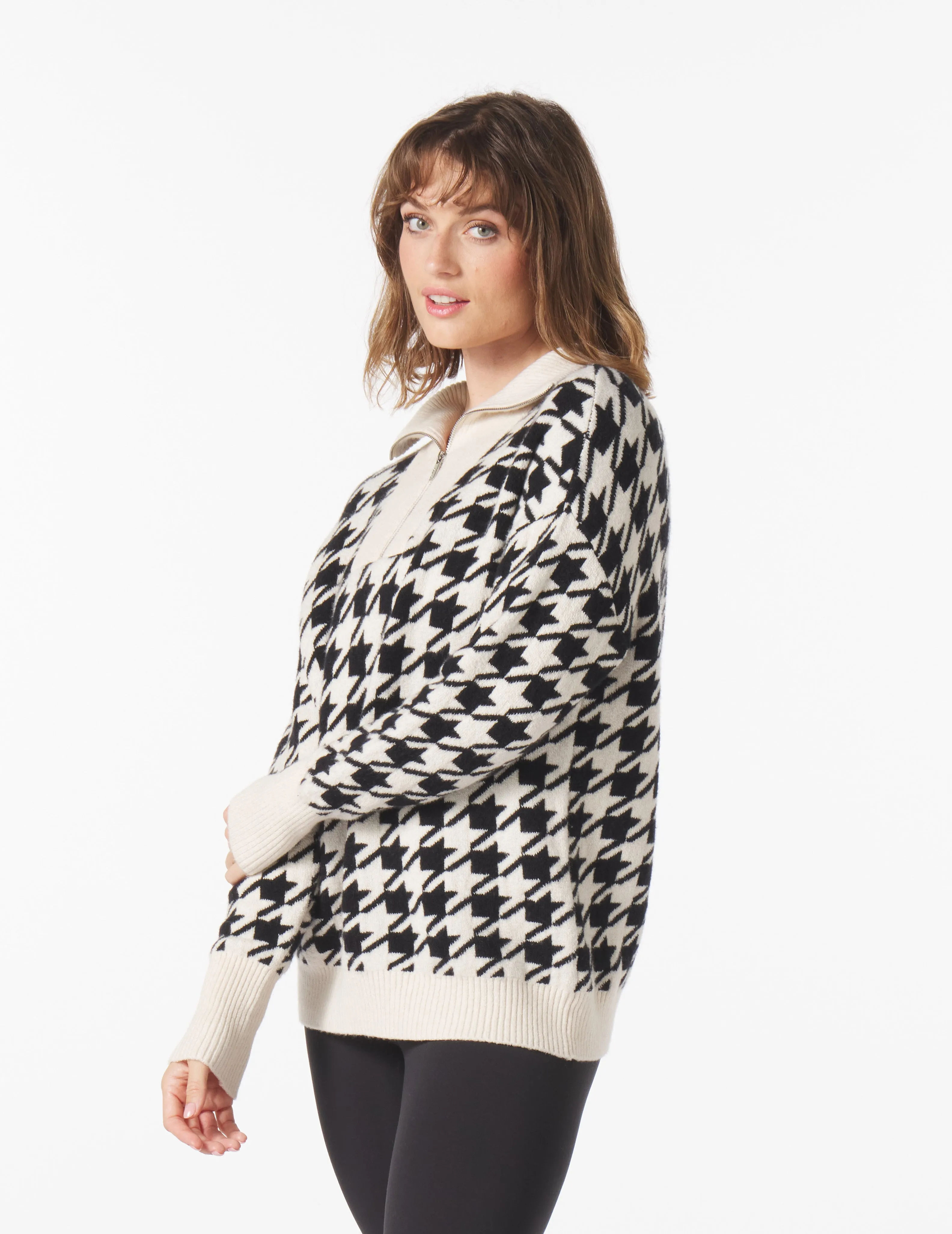 Elevated 1/4 Zip: Black/Oatmilk Houndstooth