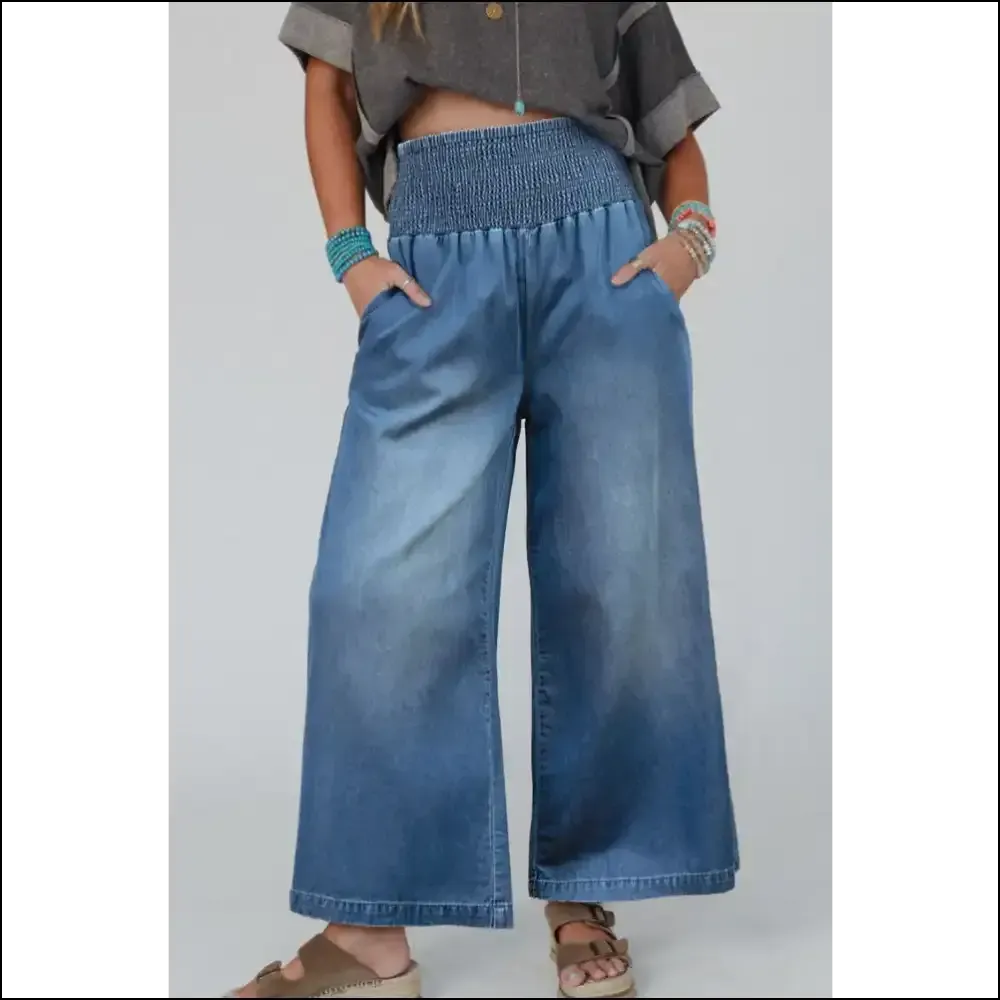 Escape the Ordinary: Chic Smocked Wide Leg Jeans for Fashion Rebels 👖✨