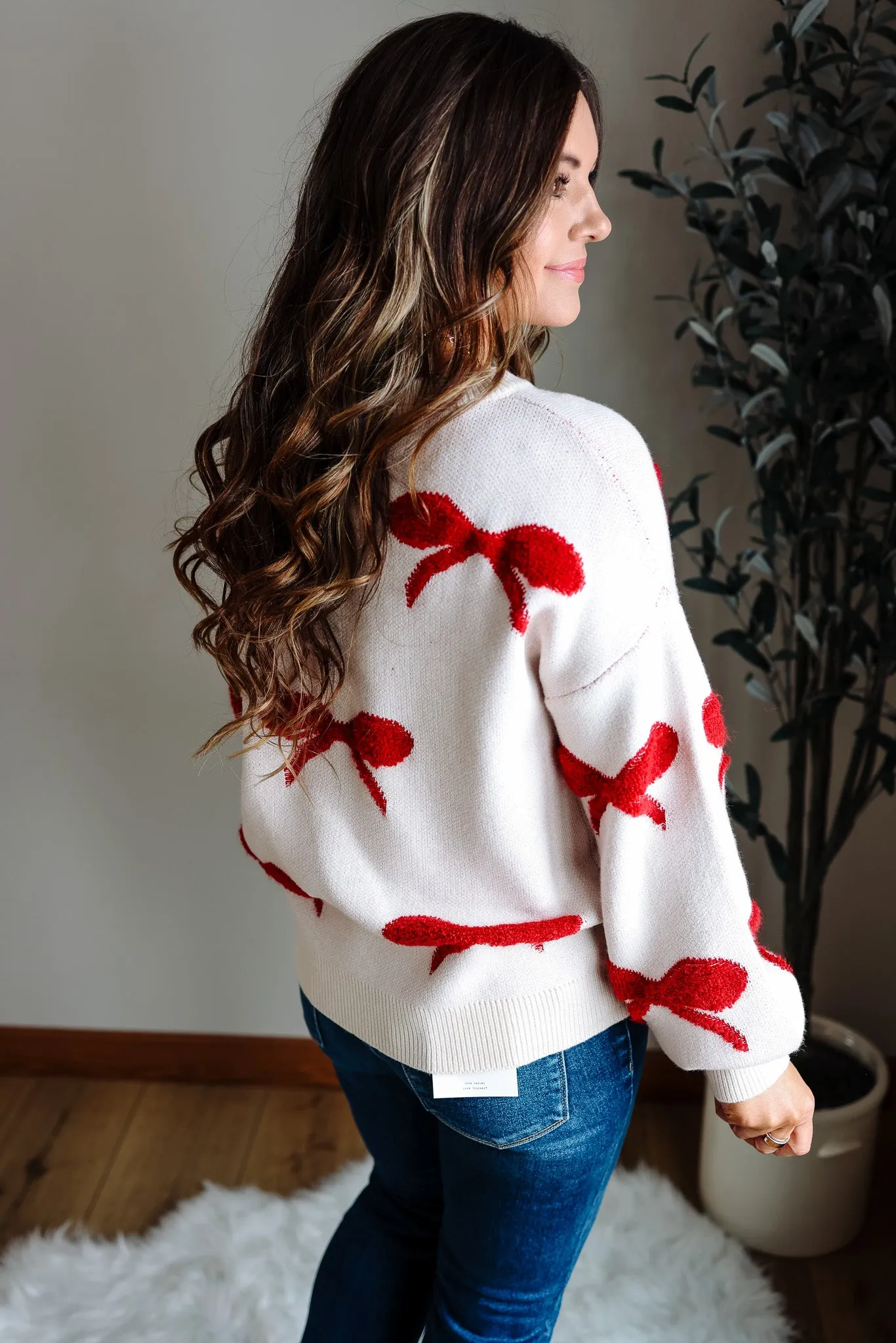 Esme Ribbon Sweater - Cream/Red