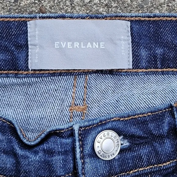 Everlane Cheeky Jeans Medium Rise Dark Wash Pants Cutoff Raw Hem Pants Womens 29
