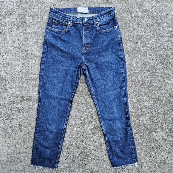 Everlane Cheeky Jeans Medium Rise Dark Wash Pants Cutoff Raw Hem Pants Womens 29